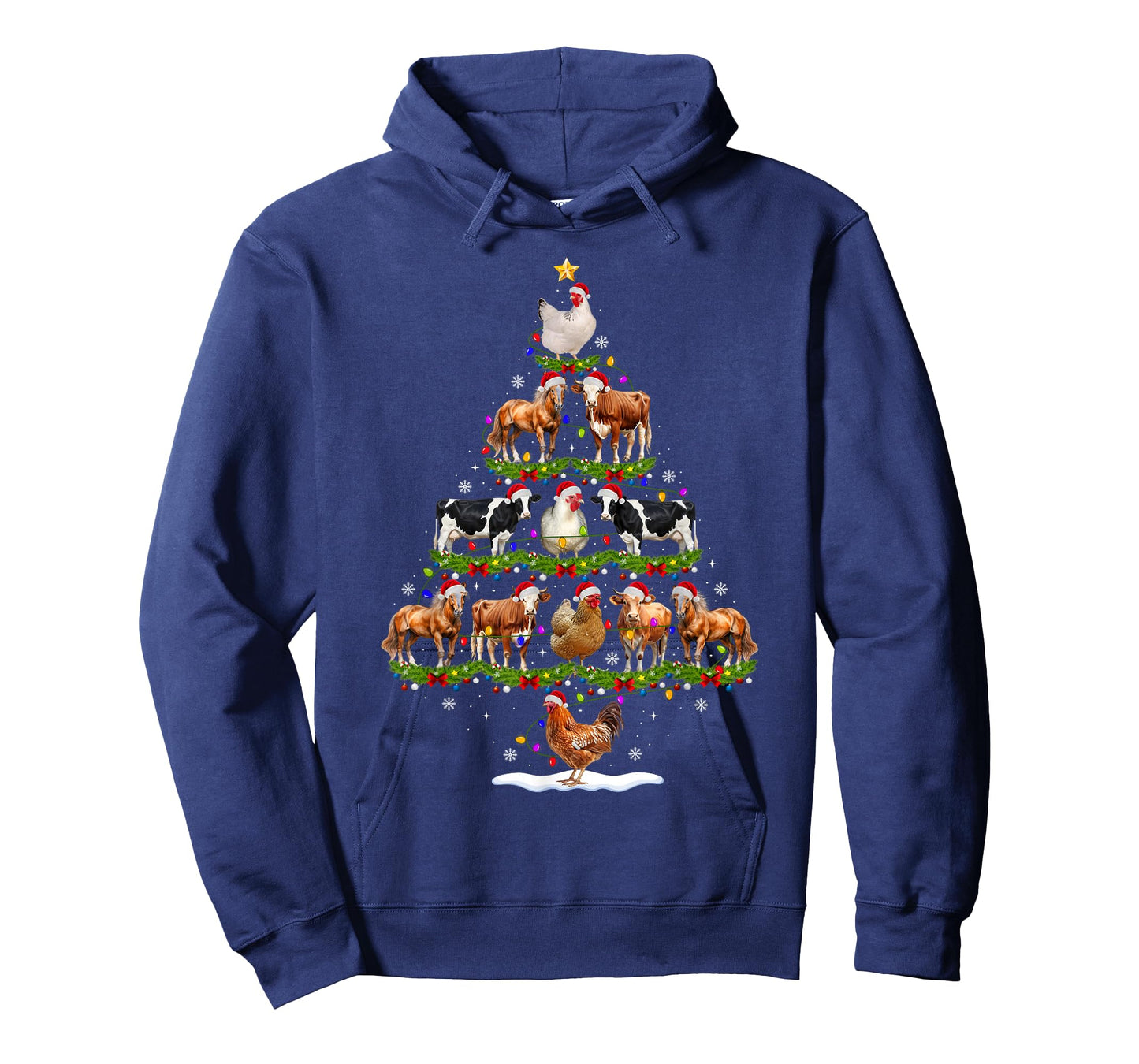 Animal Christmas Tree Lights Chicken Cow Goat Farm Farmer T-Shirt