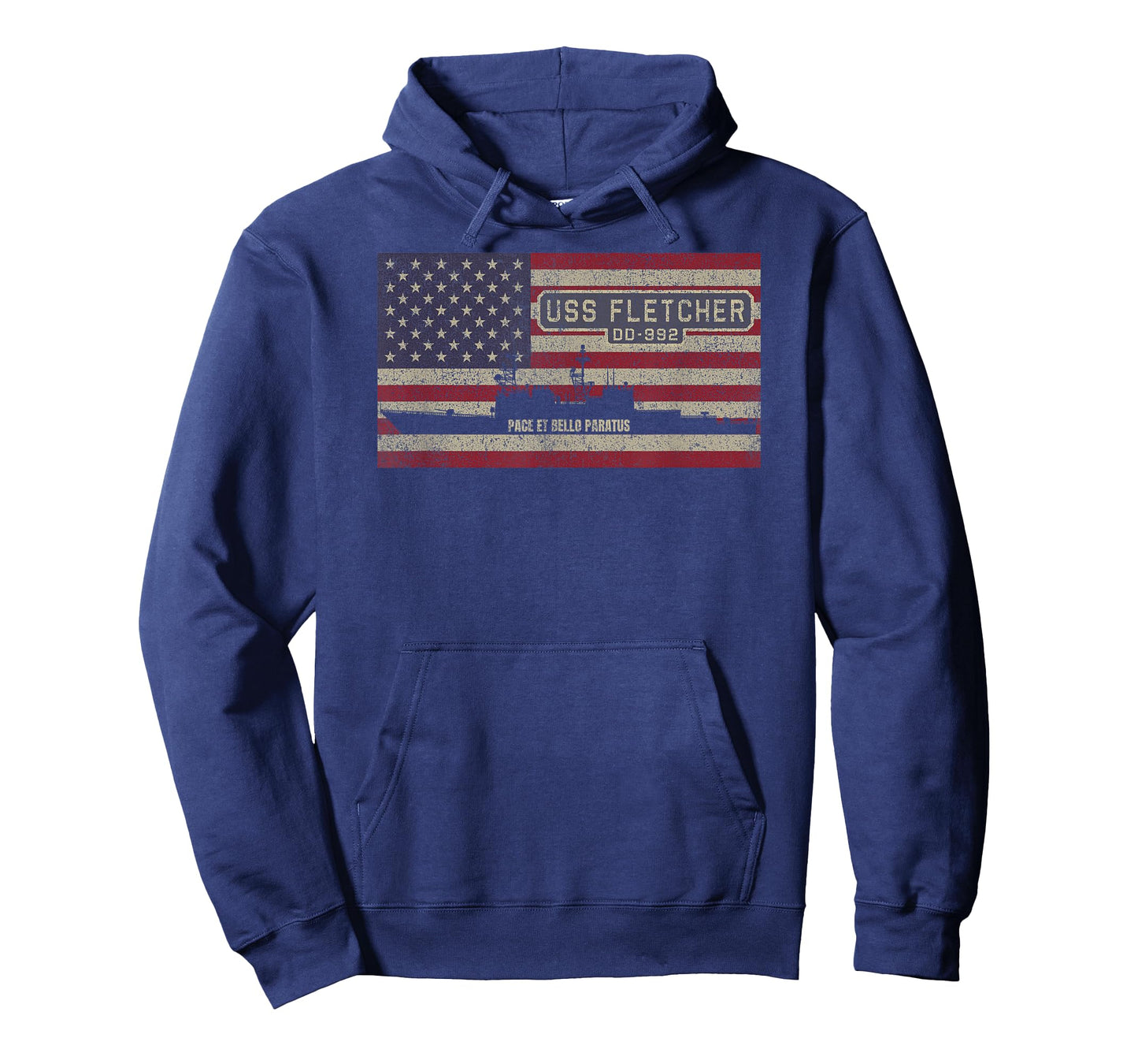 USS Fletcher DD-992 Destroyer Ship USA American Flag T-Shirt
