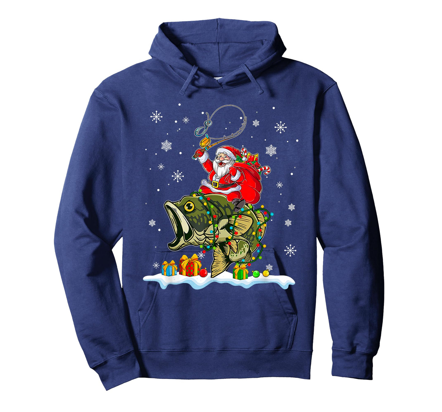 Christmas Bass Fishing Funny Santa Riding Fish Fishermen PJ T-Shirt