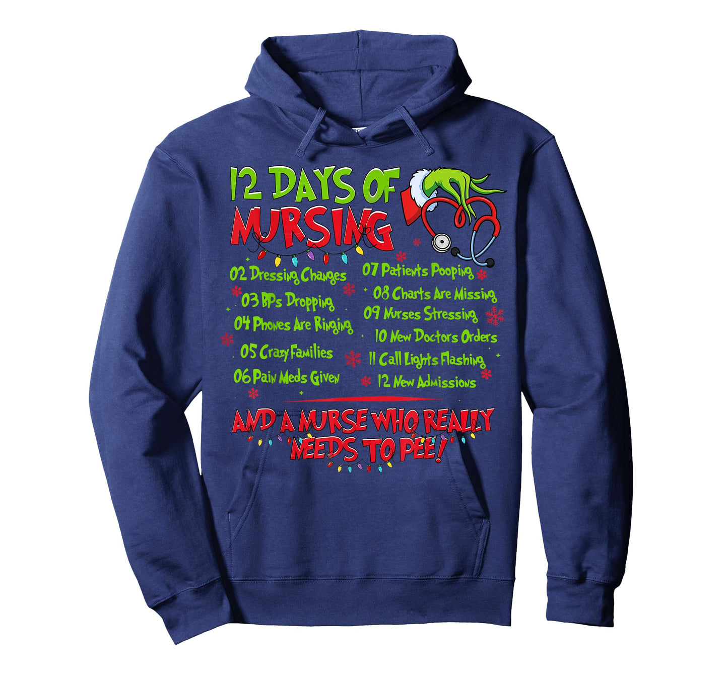 Christmas Nurse Funny 12 Days of Nursing Er Nicu PICU Rn T-Shirt