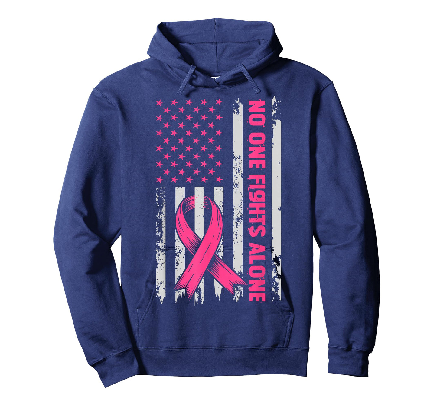 No One Fights Breast Cancer Alone US Flag Pink Ribbon T-Shirt