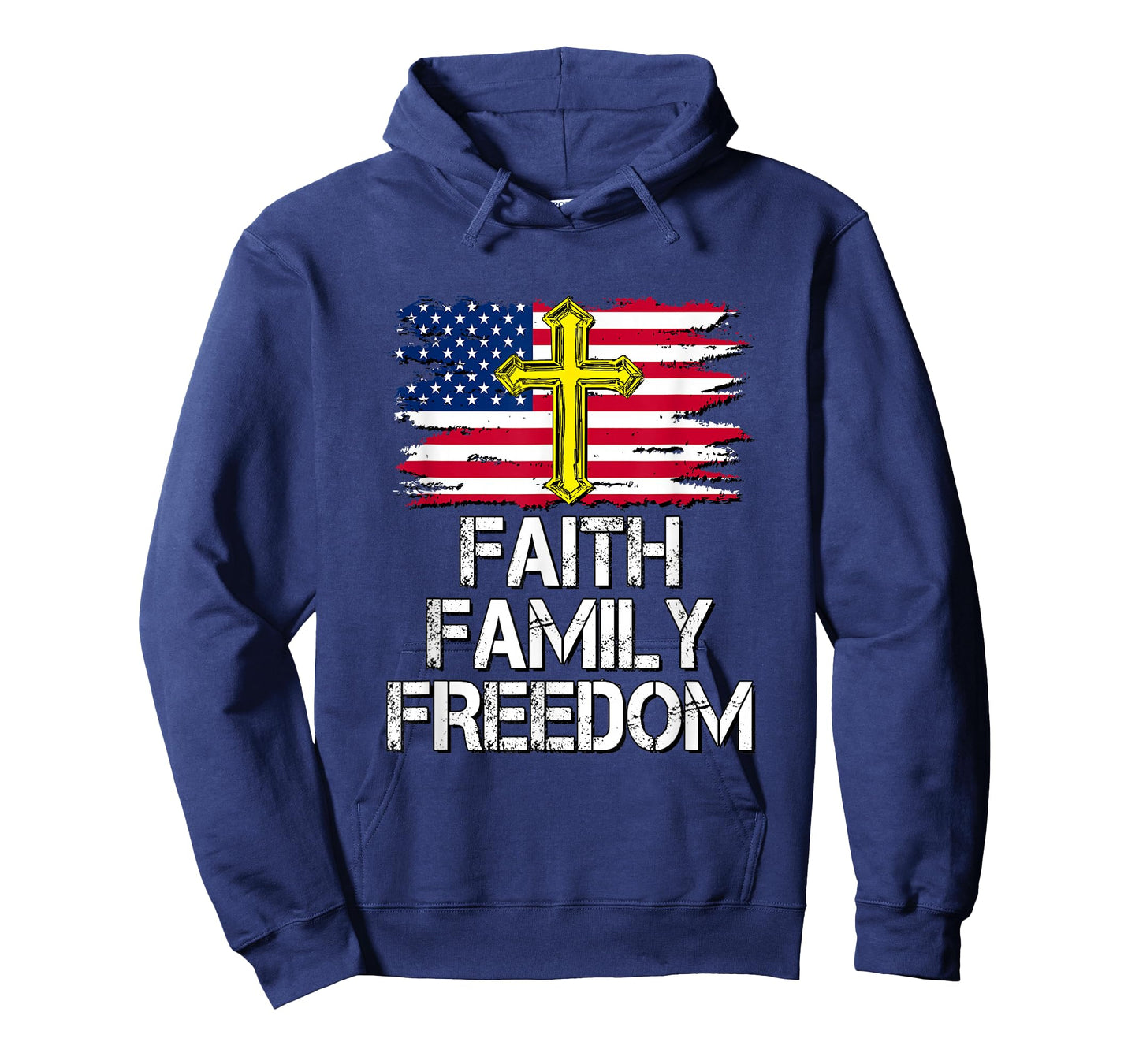 Faith Family Freedom - American Flag and Cross - Distressed T-Shirt