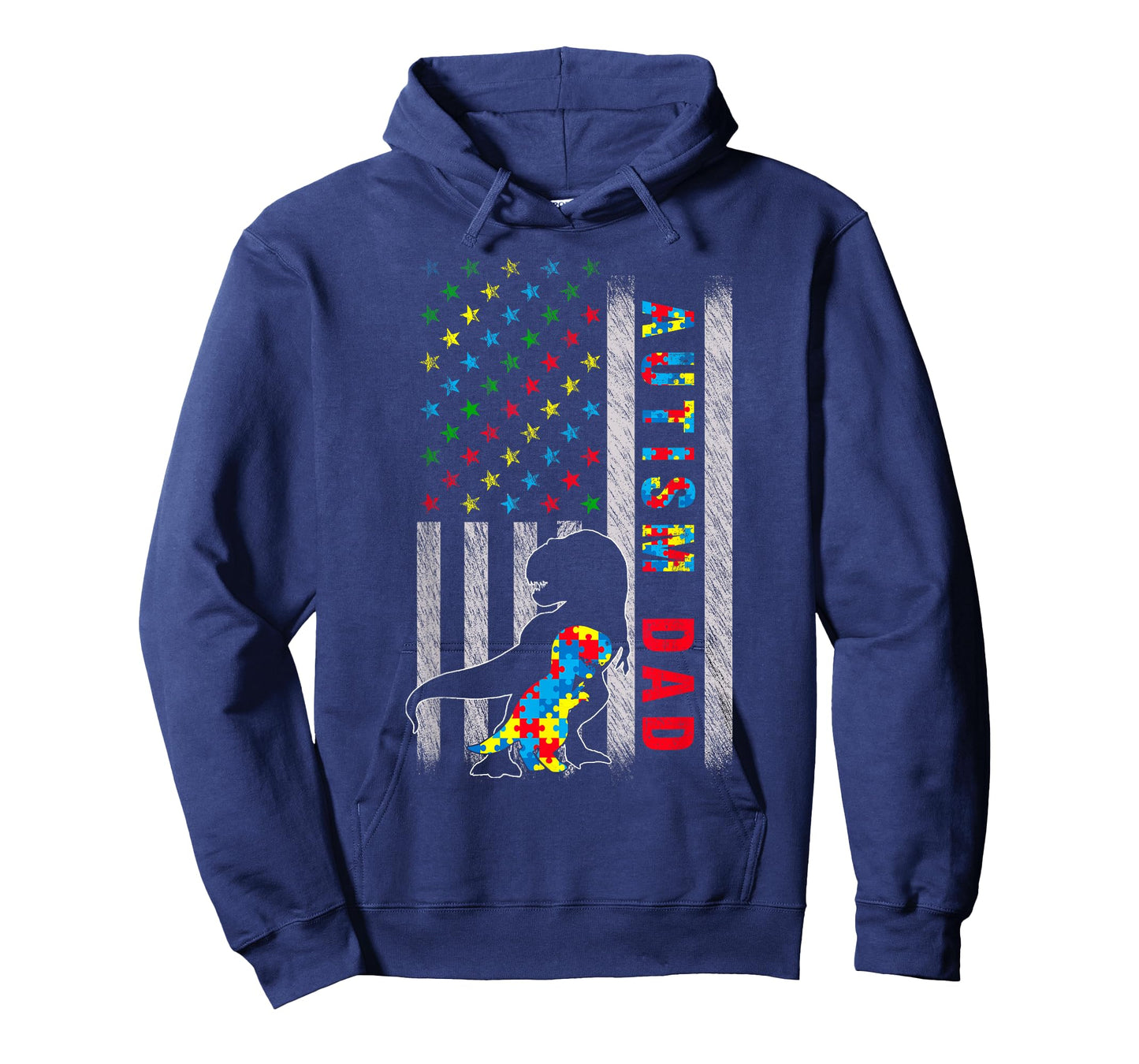 Autism Dad US Flag Dinosaur Autism Awareness T-Shirt