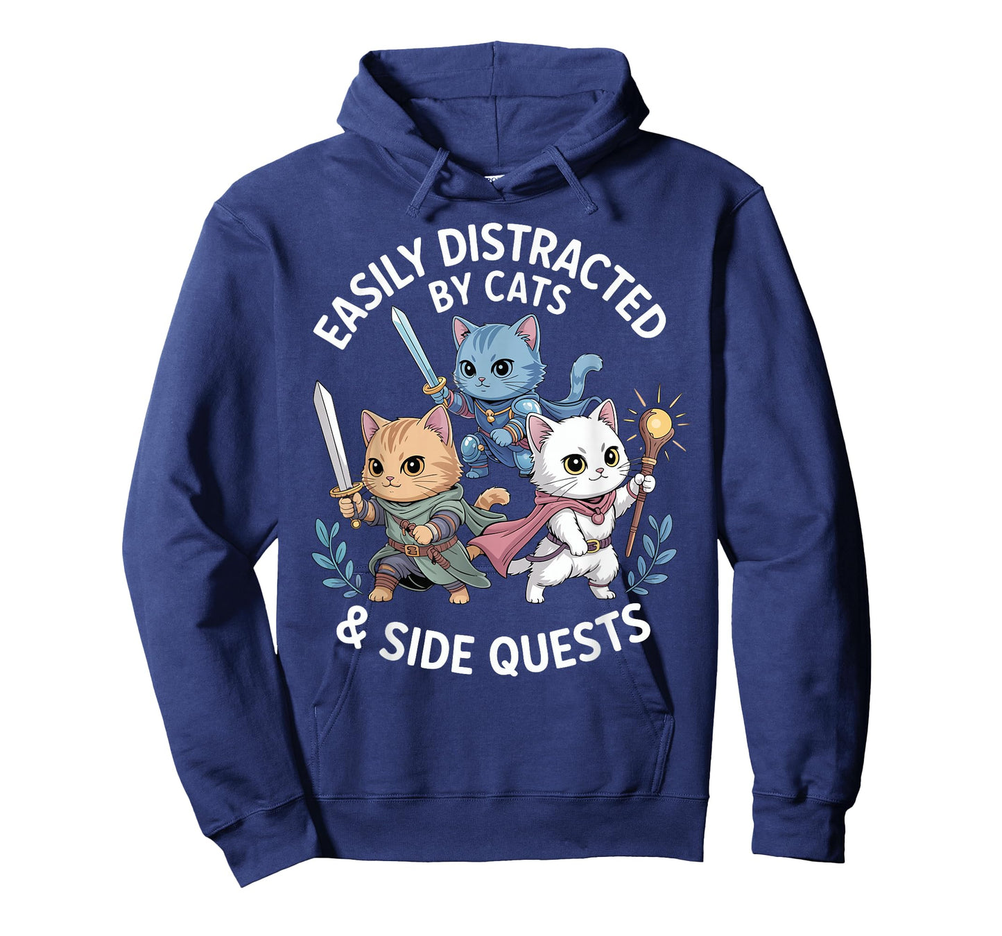 Easily Distracted by Cats & Side Quests Funny Cat Gamer RPG T-Shirt