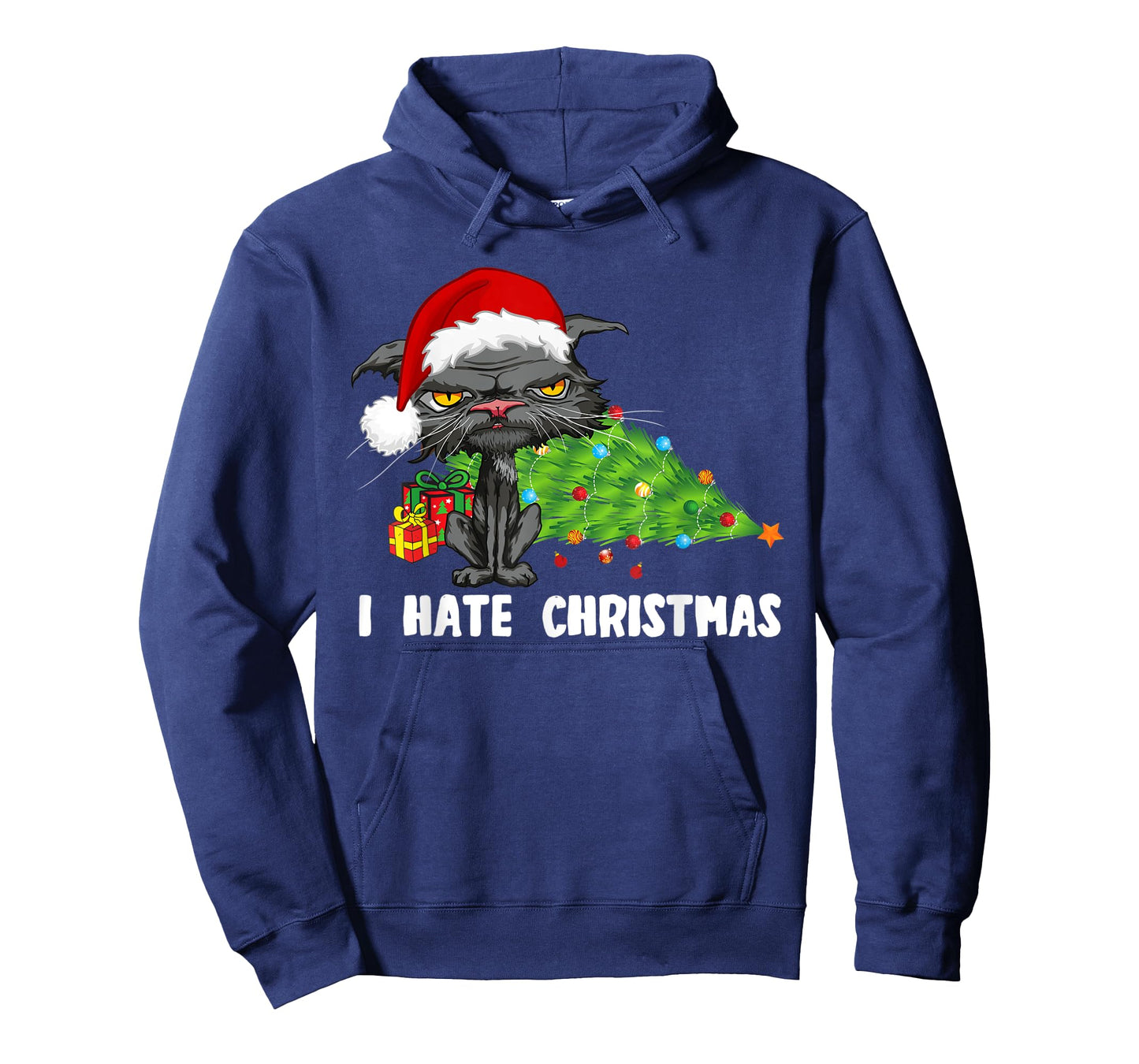 Anti Christmas I Hate Christmas Tree Bored Cat Santa Hat T-Shirt for Men Women Kids