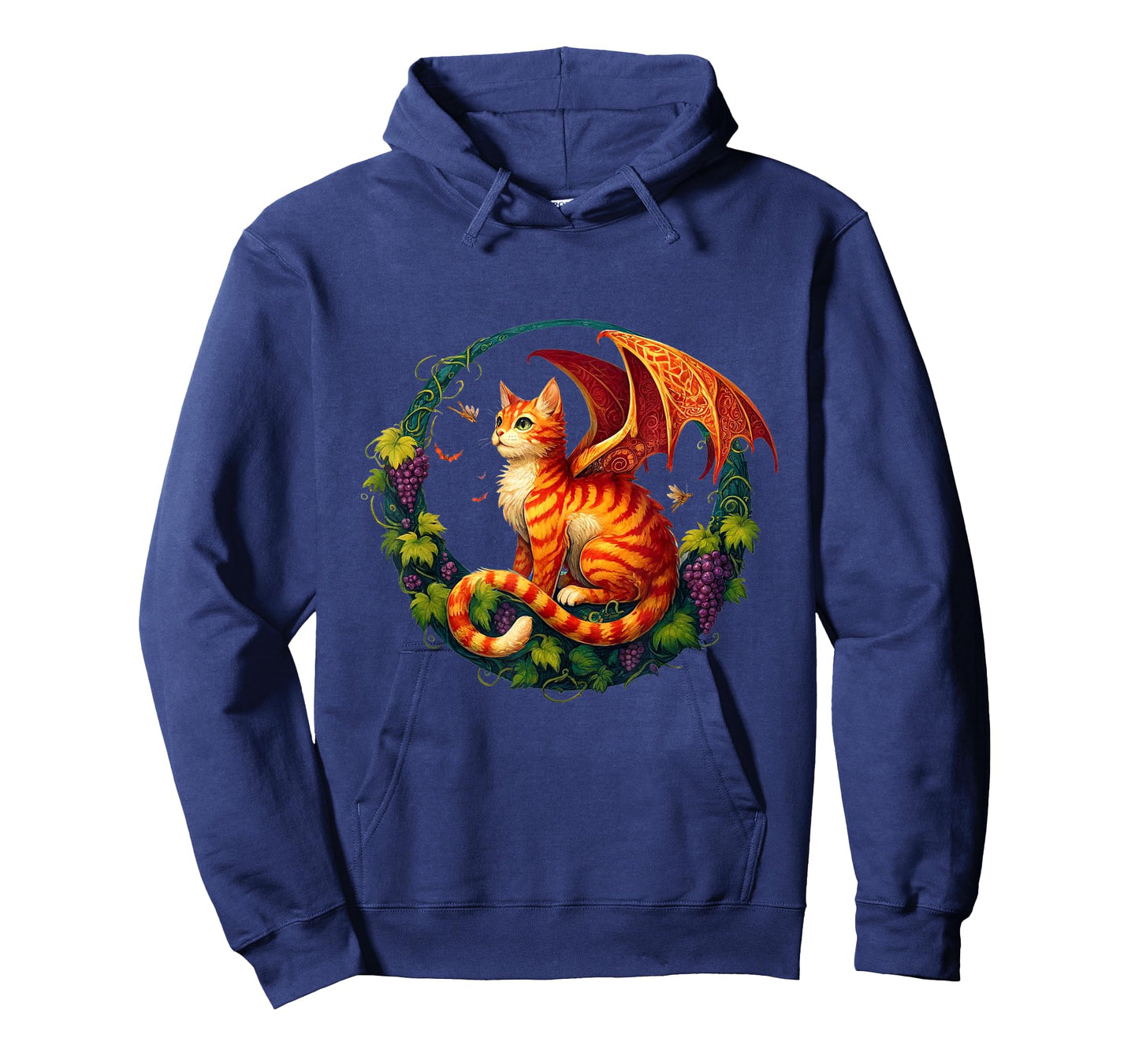Retro Mystical Orange Tabby Dragon Cat Fae With Grapevines T-Shirt