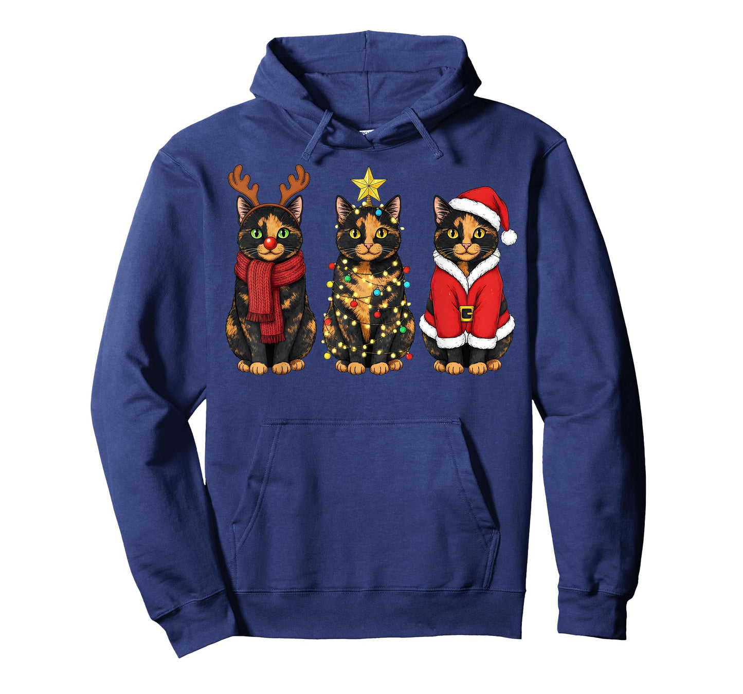 Retro Christmas Tortoiseshell Cat Santa Reindeer T-Shirt