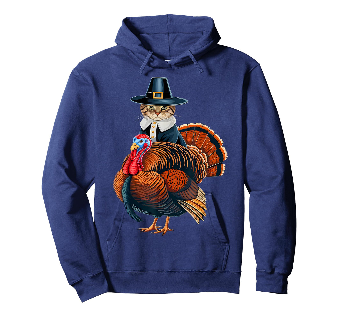 Pilgrim Cat With Turkey Funny Thanksgiving Cat And Turkey T-Shirt
