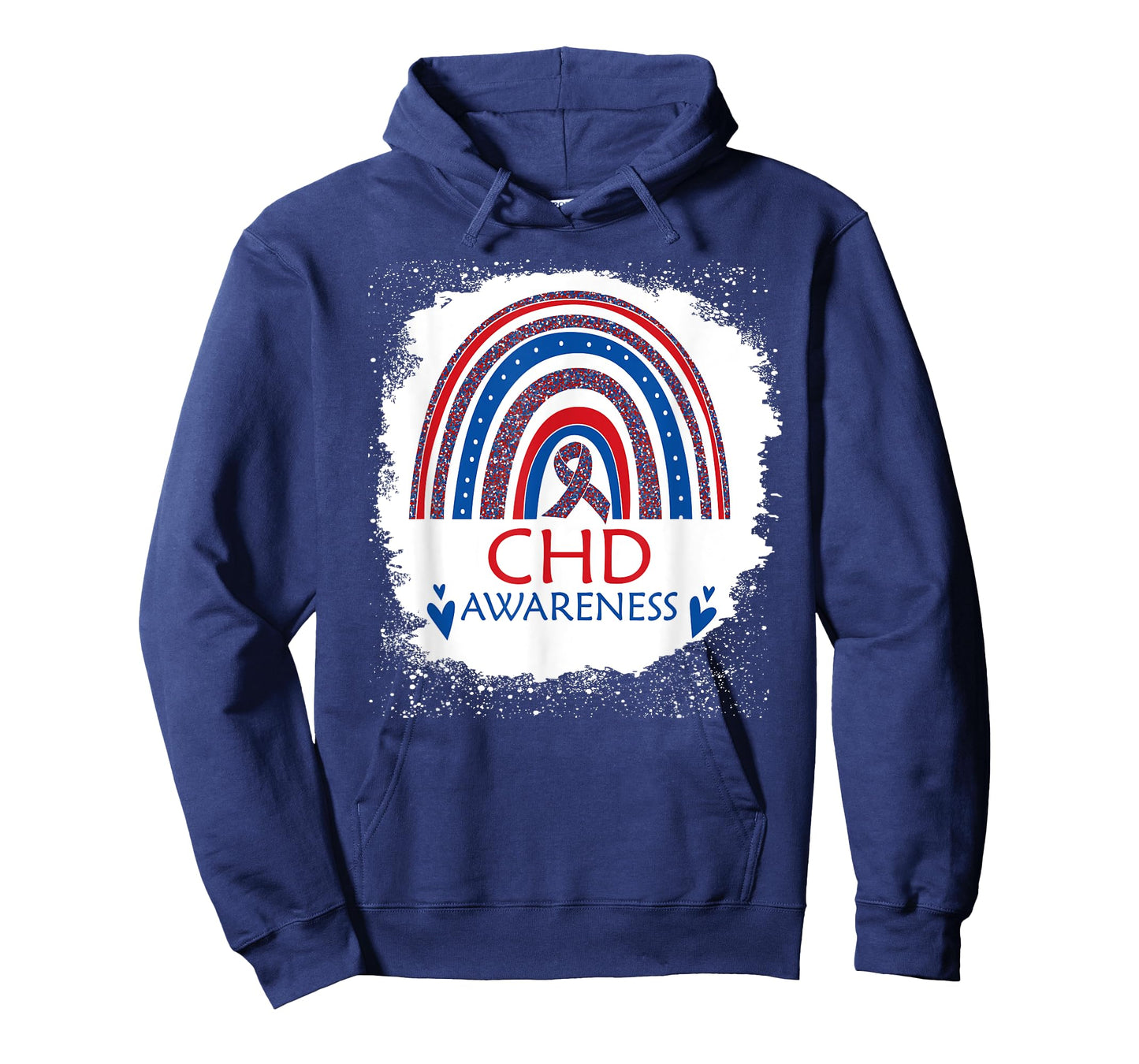 CHD Awareness Heart Disease Bleached Rainbow Blue Red Ribbon T-Shirt
