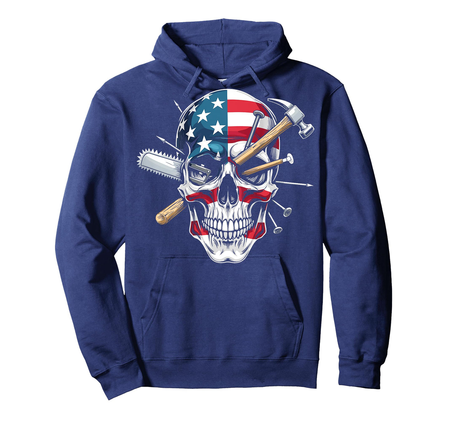 Carpenter skull American flag carpenter saw hammer on back T-Shirt