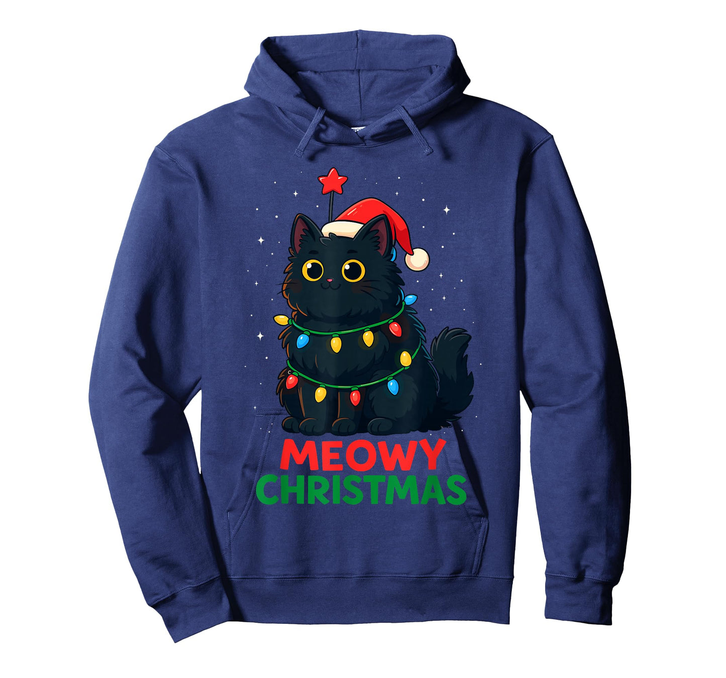 Black Cat Christmas Tree Lights Shirt, Cat Meowy Christmas T-Shirt