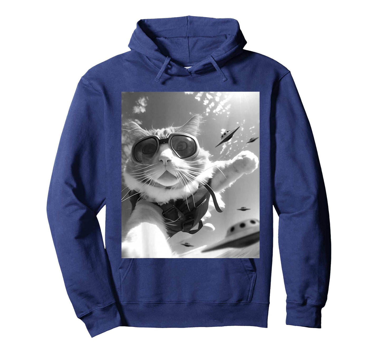 Funny Skydiving Cat Selfie with Alien UFOs T-Shirt