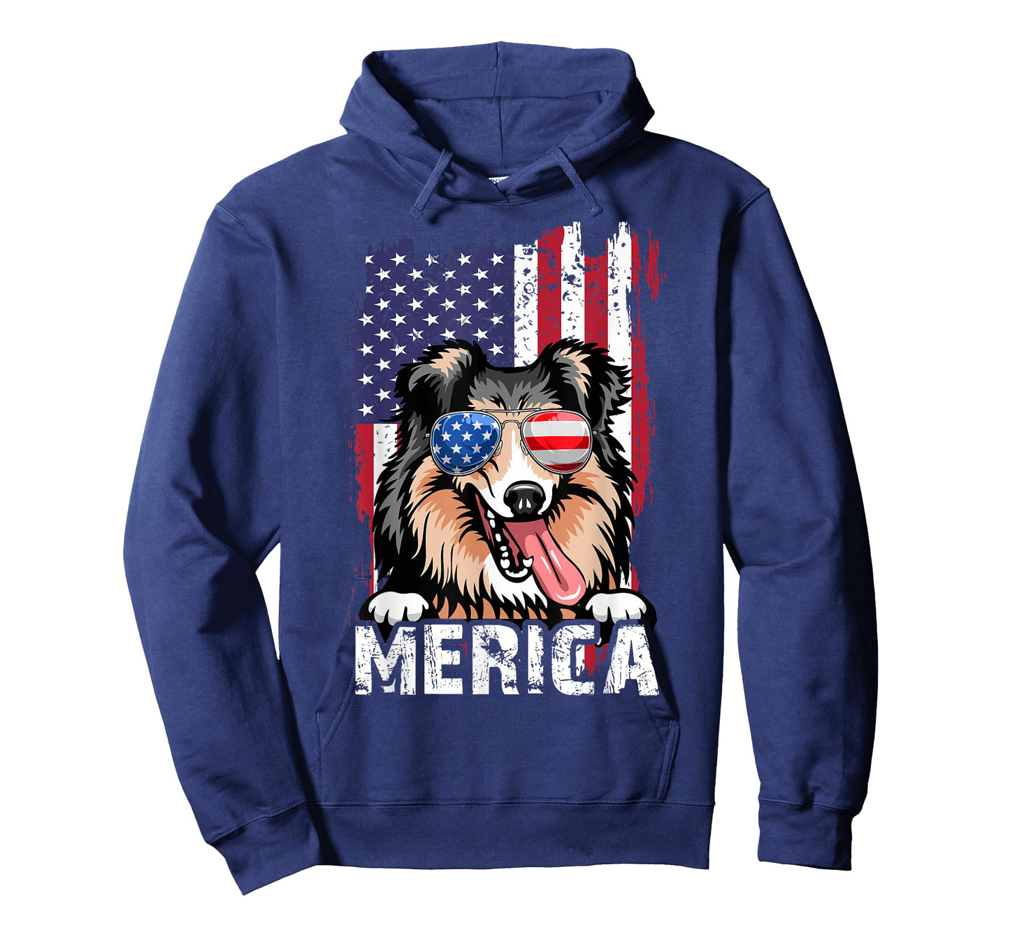 Merica 4th of July Shetland Sheepdog US Flag Sheltie Mom Dad T-Shirt