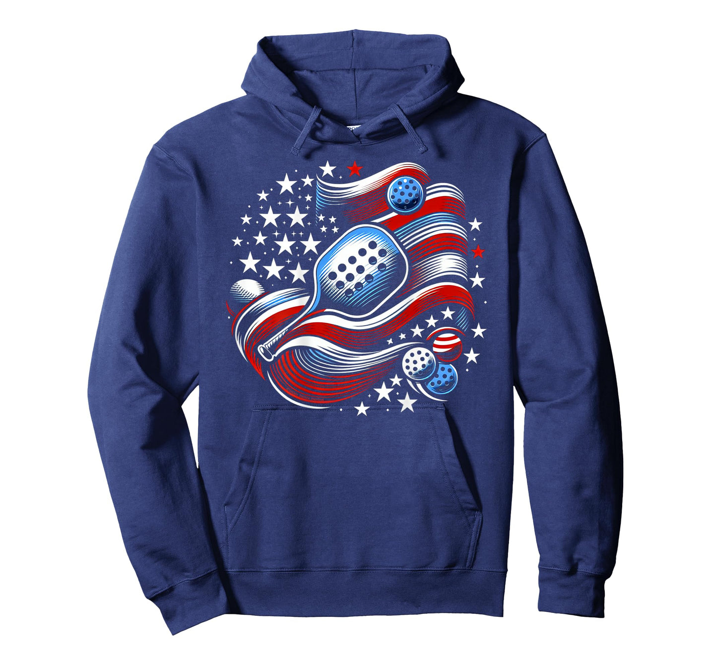 Design on Back Patriotic Stars Stripes USA Flag Pickleball T-Shirt