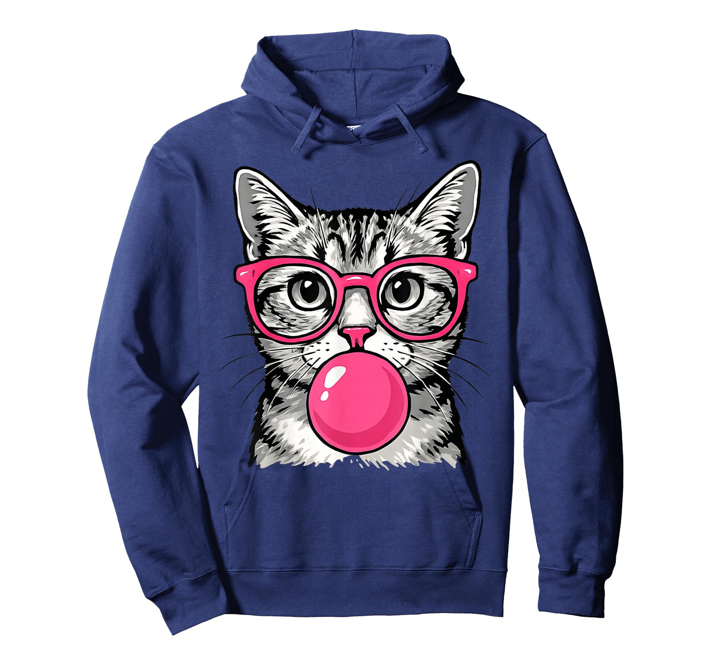 Cute Cat with Glasses Blowing Pink Bubble Gum T-Shirt