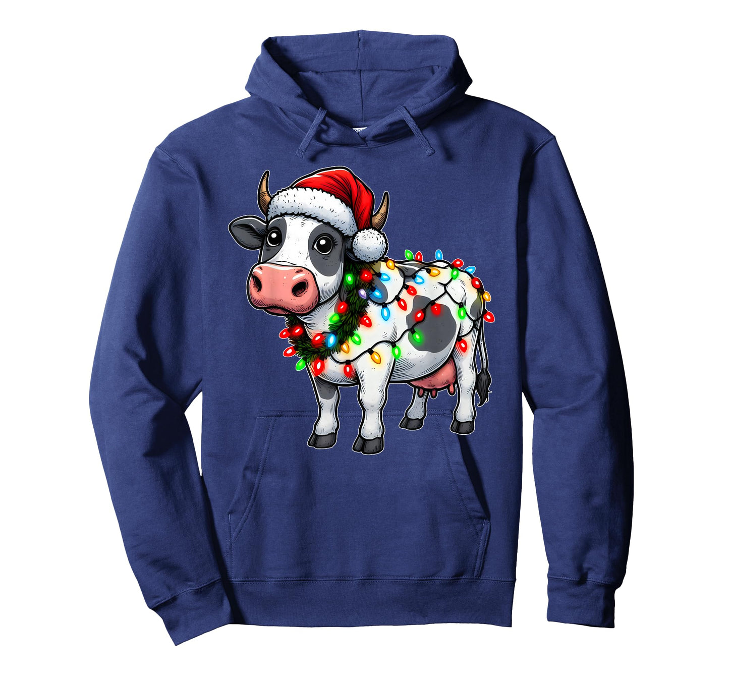 Merry Christmas Cow Santa Christmas Lights Cow Xmas Tree T-Shirt