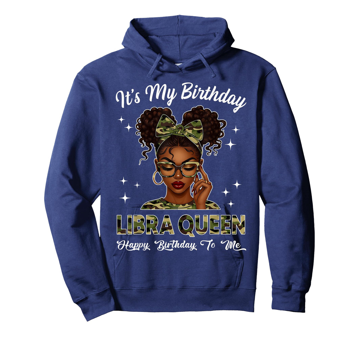It's My Birthday Libra Queen Camo Bow Afro Black Girl T-Shirt