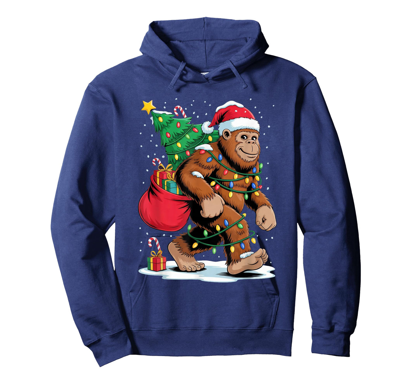 Funny Bigfoot Christmas Tree Lights Santa Sasquatch Shirt T-Shirt