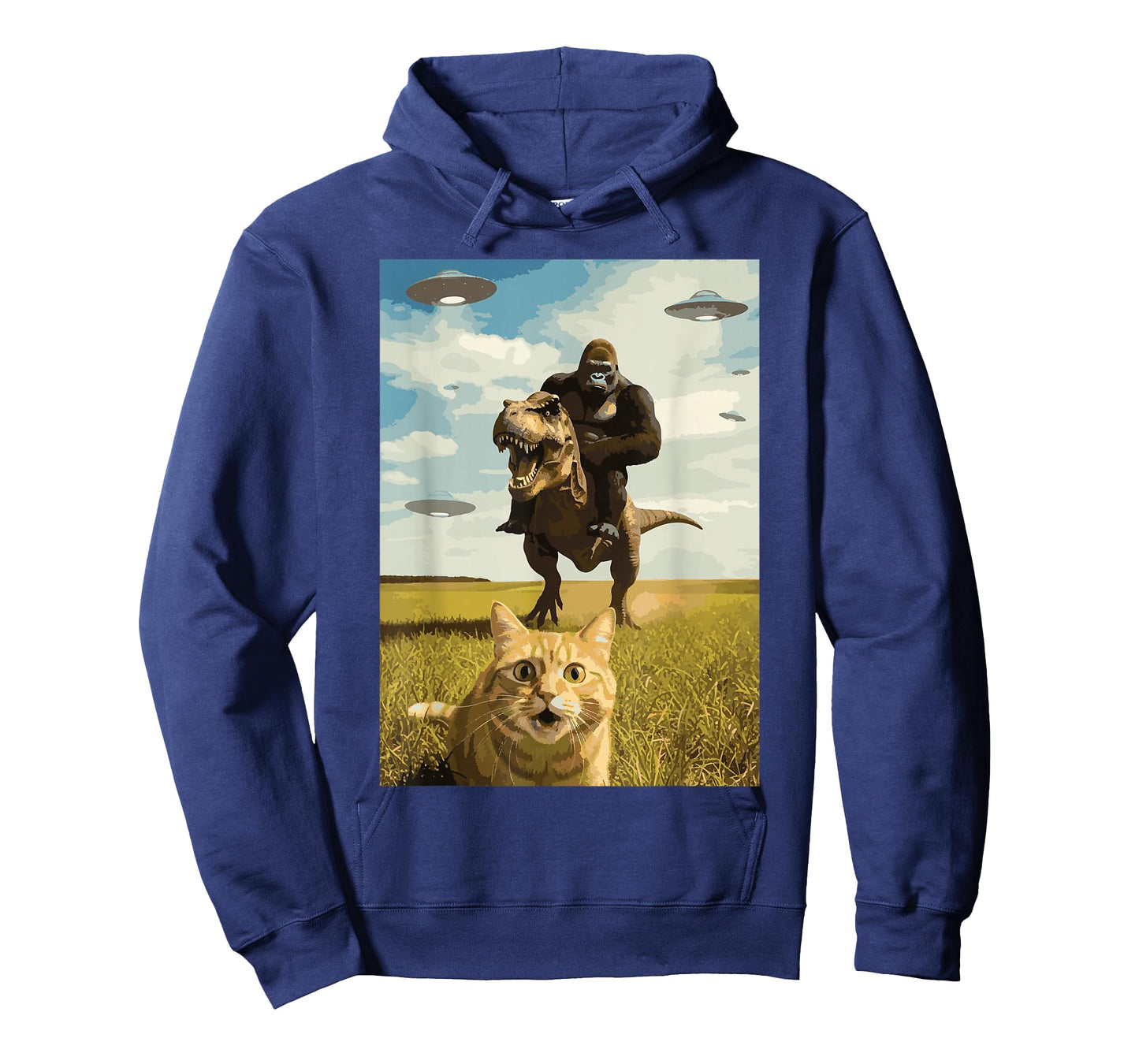Cat Bigfoot On Dino UFO Selfie Funny Sasquatch Trex Meme Kid T-Shirt