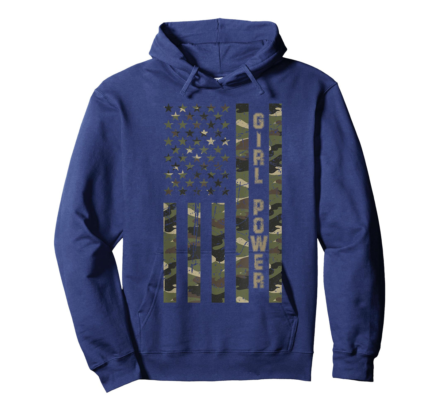 Girl Power United States Distressed Camo w US Flag T-Shirt
