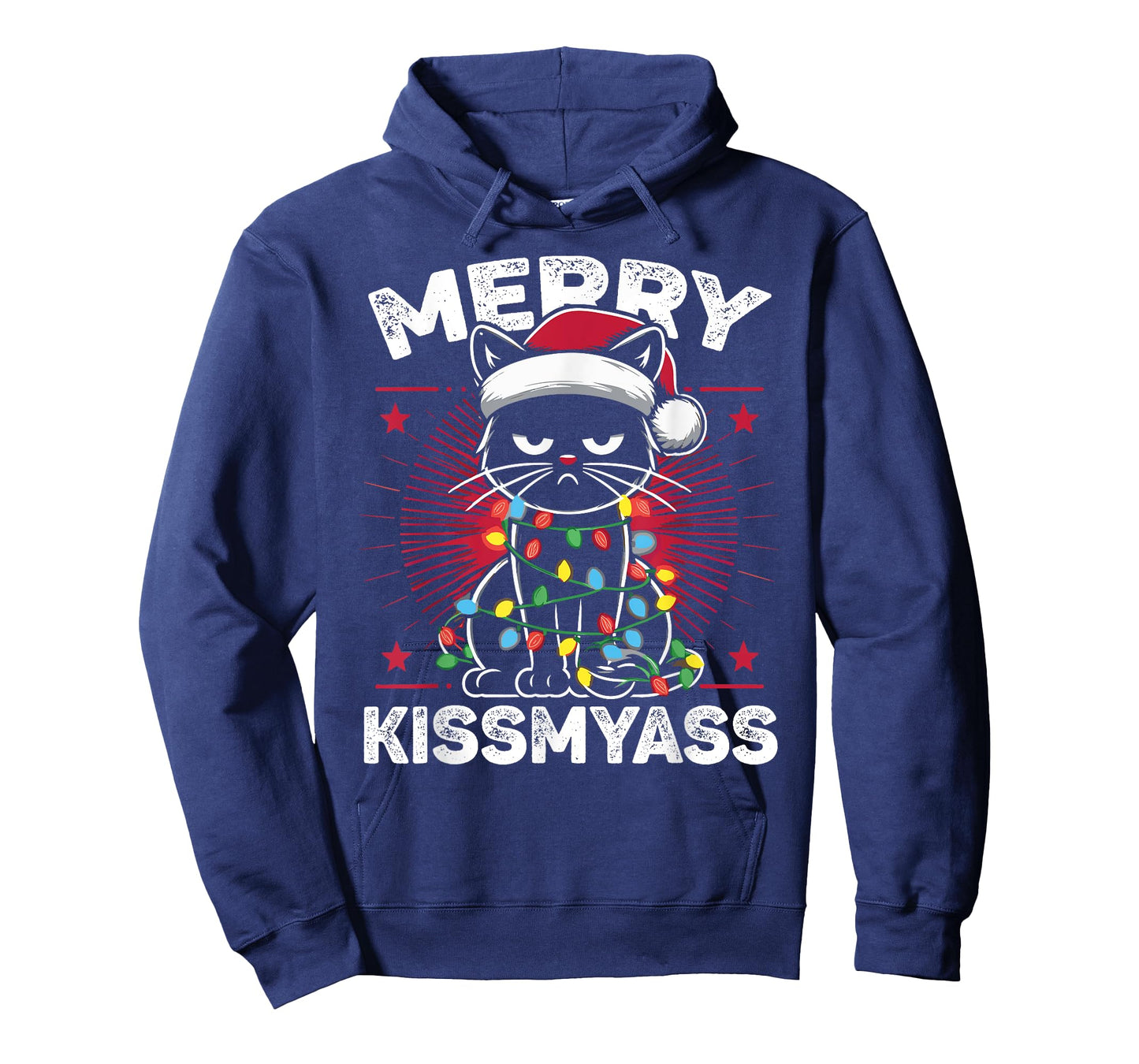 Merry Kissmyass Funny Cat Christmas Lights Christmas Cat T-Shirt