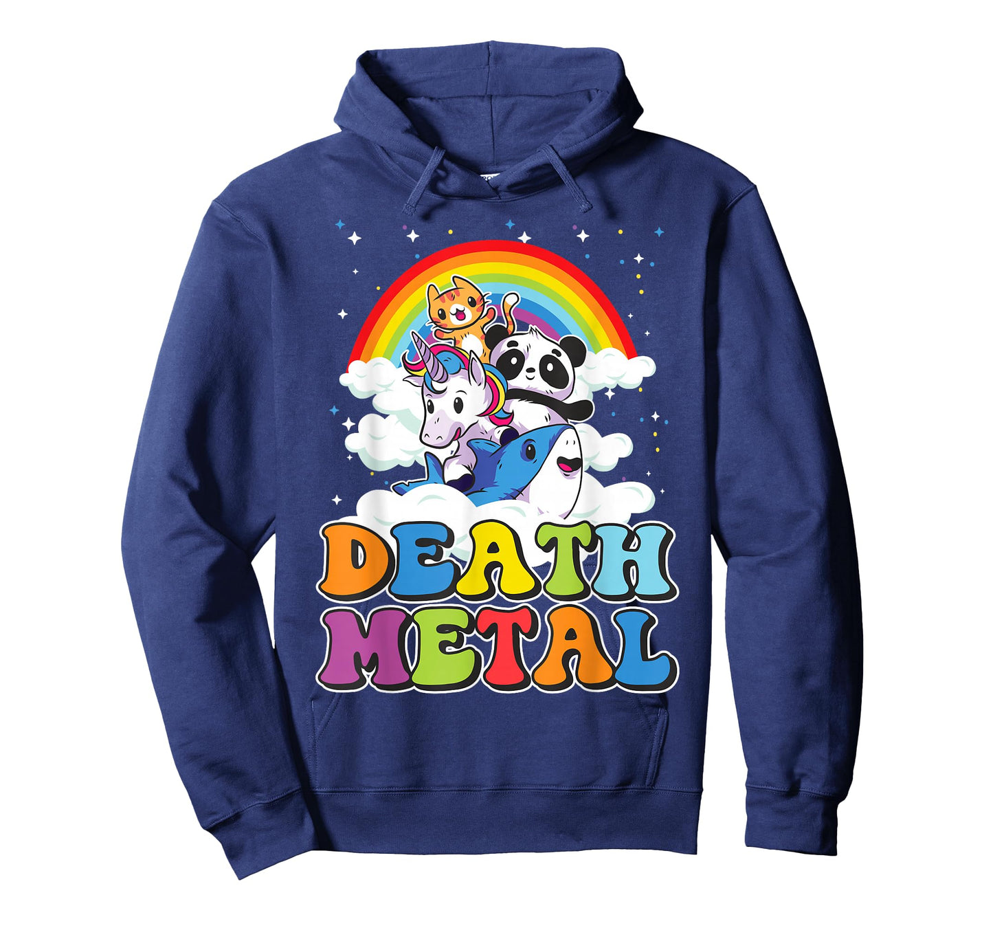 Retro Death Metal Cat Rainbow Unicorn Funny Heavy Metal T-Shirt Small