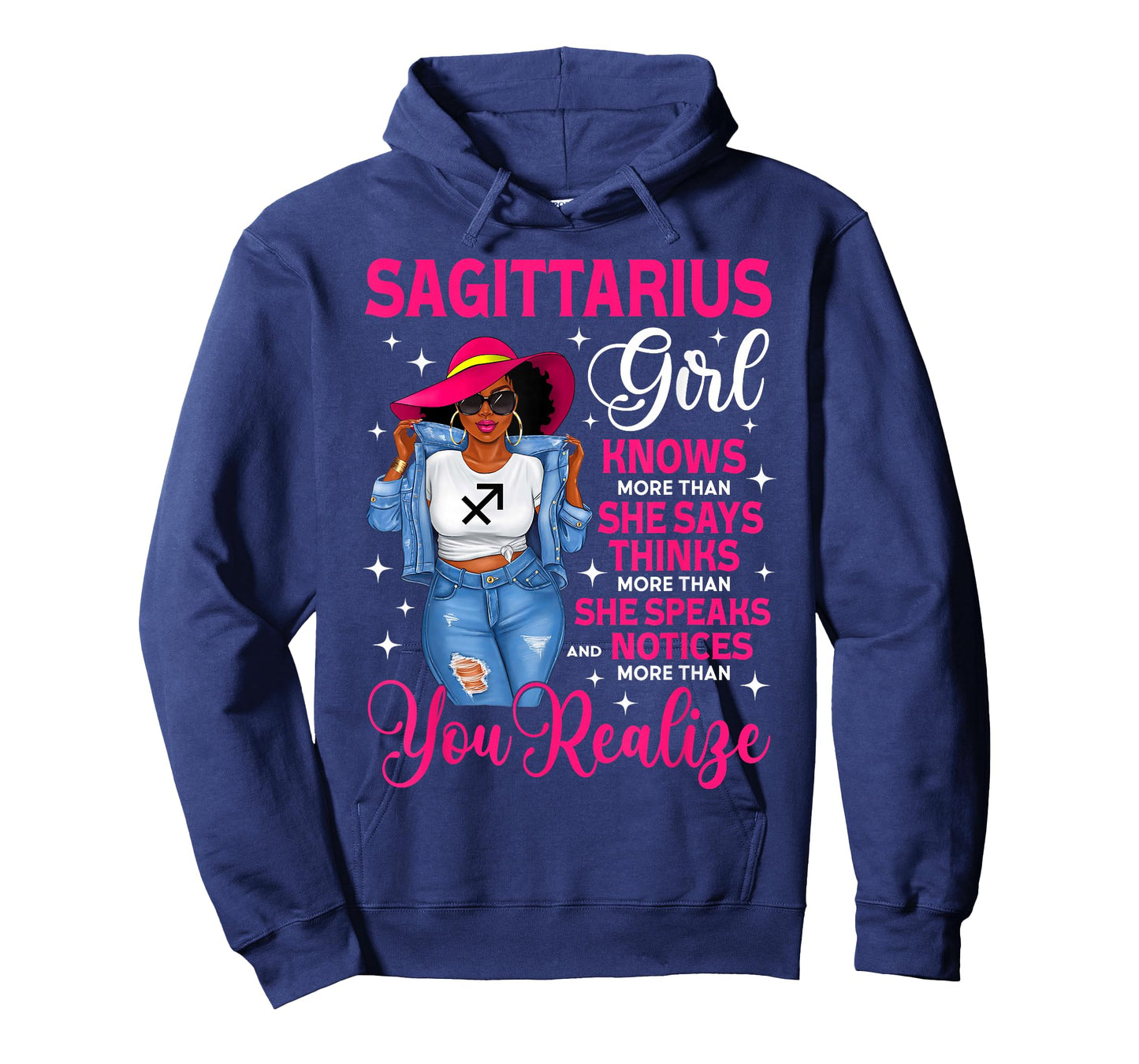 Sagittarius Girl Proud Afro Hair Black Woman Hat Zodiac Sign T-Shirt