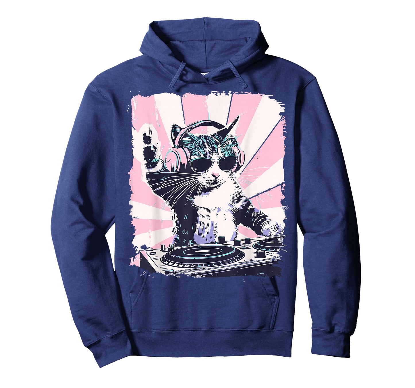 Funny DJ Cat with Headphones Retro Music Lover Art T-Shirt
