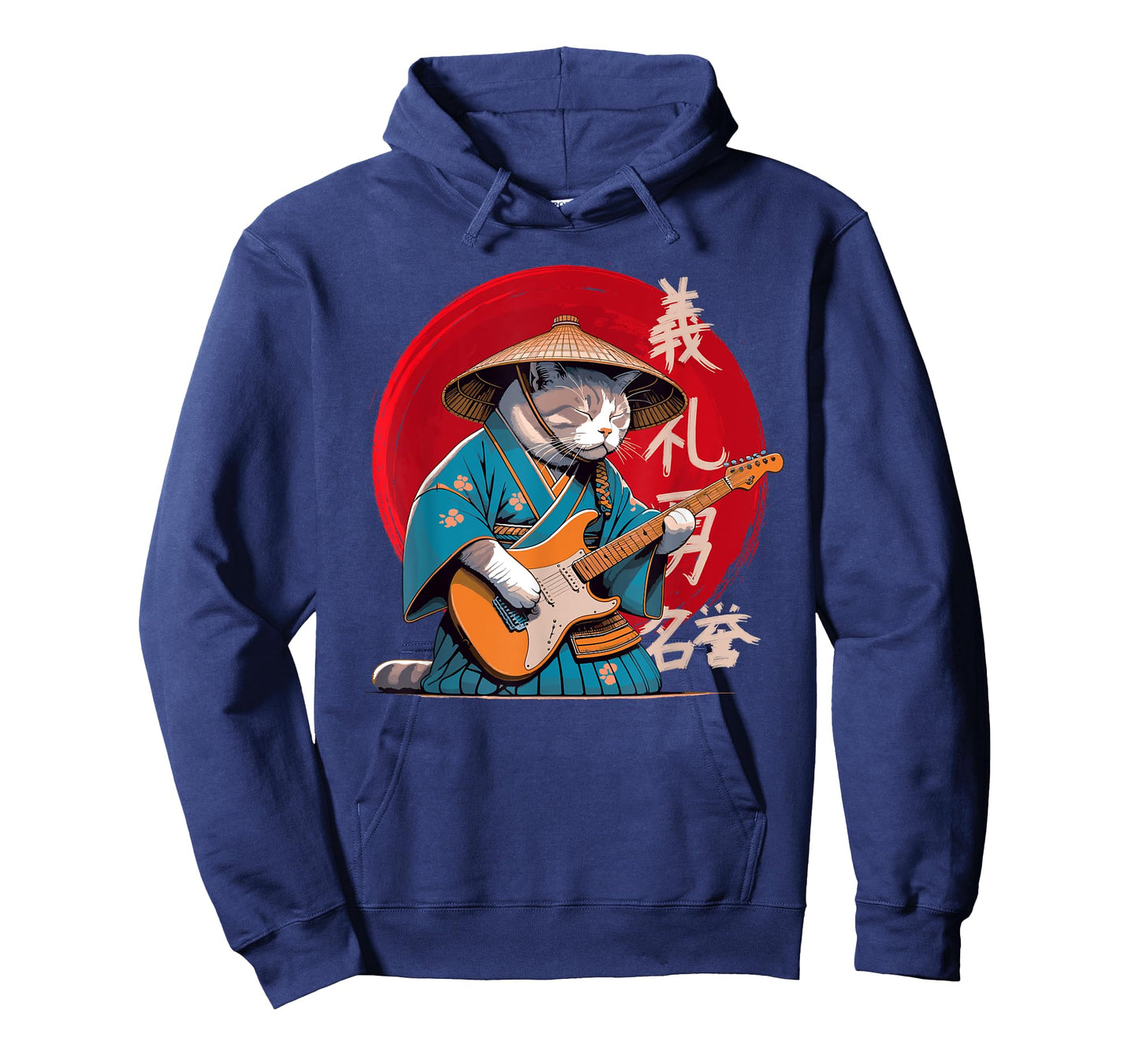 Japanese Samurai Cat With Electric Guitar, Kimono & Guitar Men Women Girls Kids T-Shirt