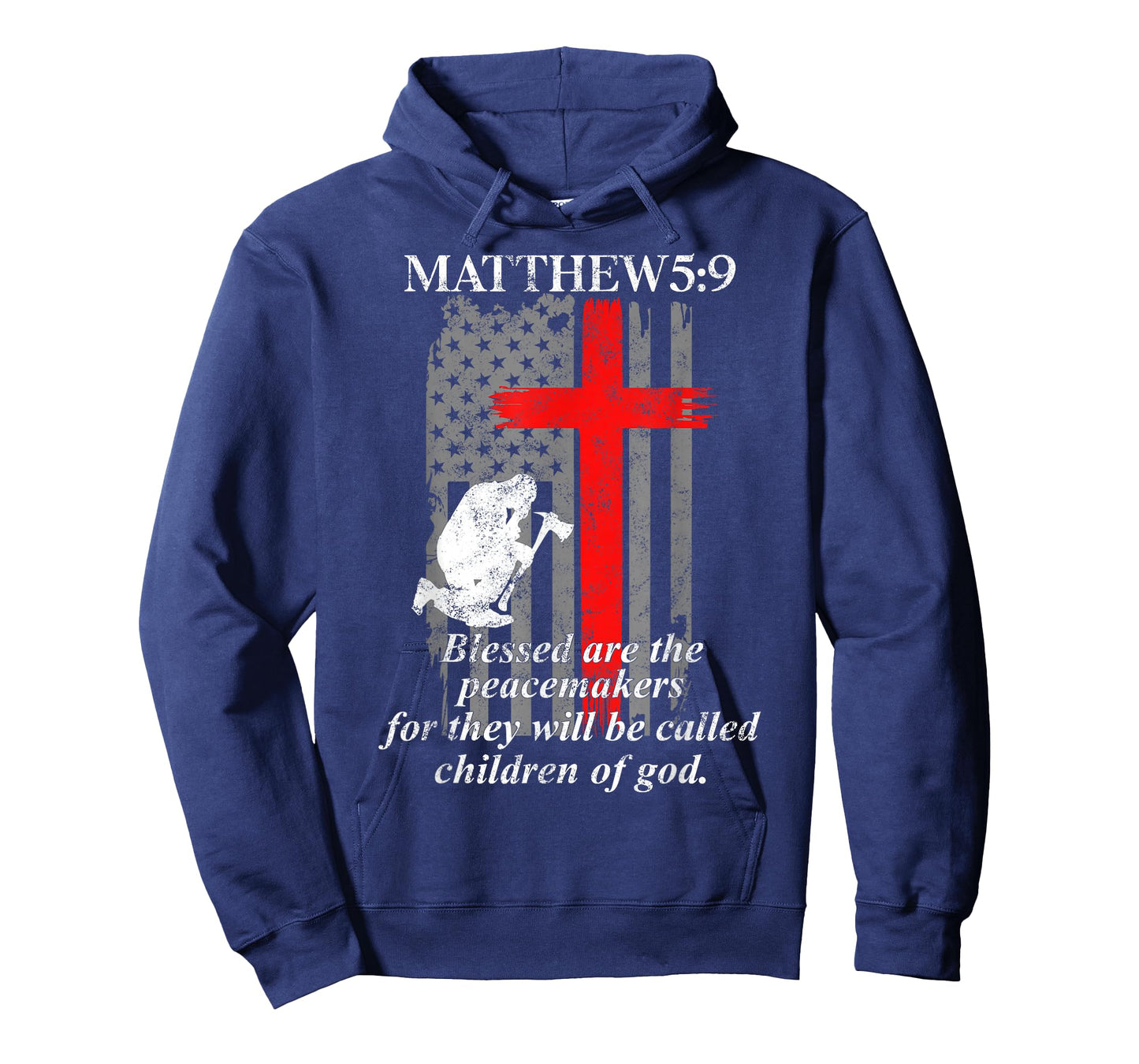 Thin Red Line Fireman Cross Bible Verse Firefighter USA Flag T-Shirt