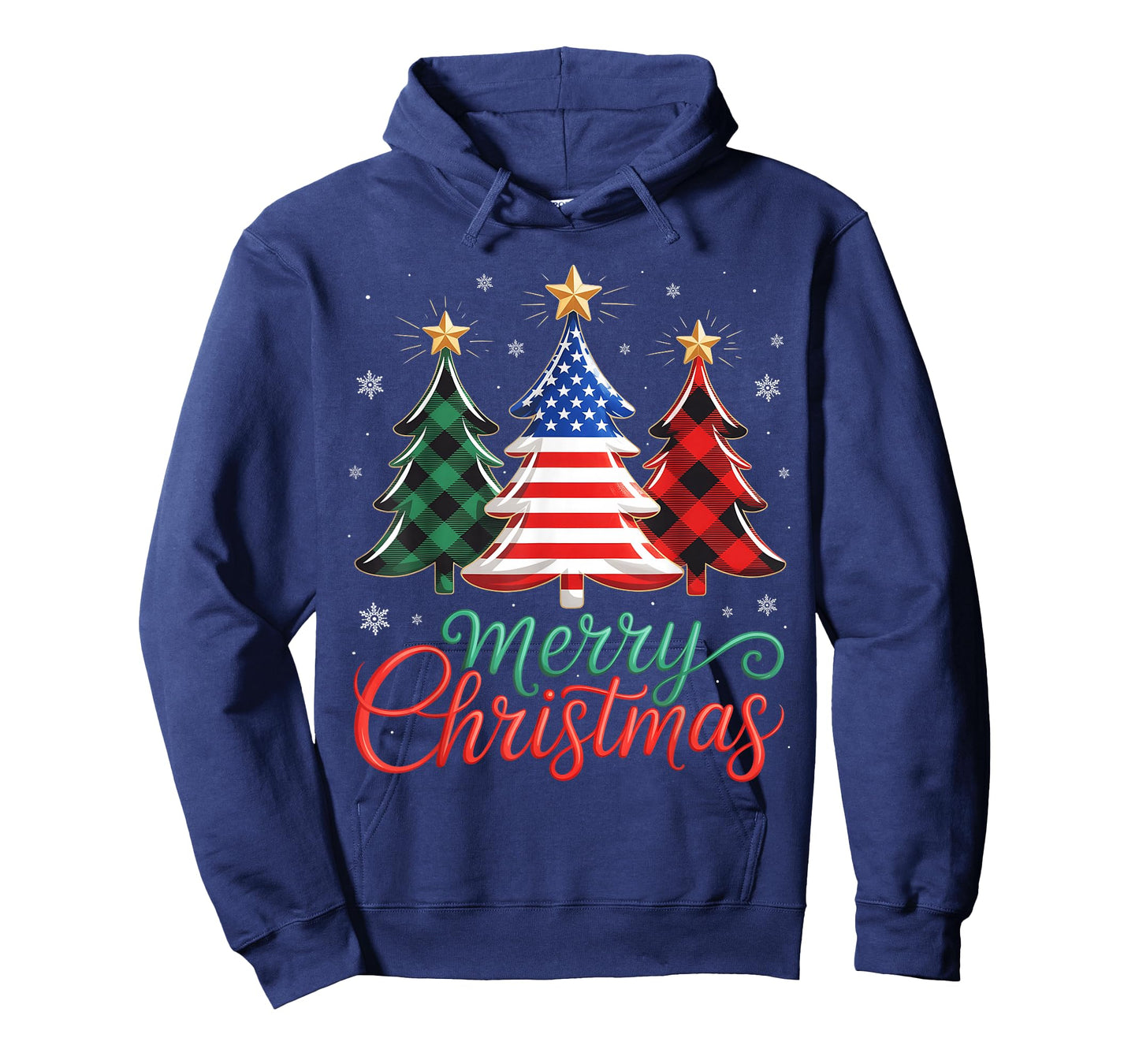 Merry Christmas Tree Plaid US Flag Xmas Men Women Snowflake T-Shirt