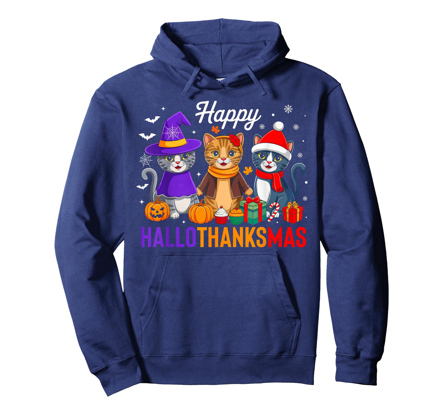 Happy Hallothanksmas Cat Halloween Thanksgiving Christmas T-Shirt