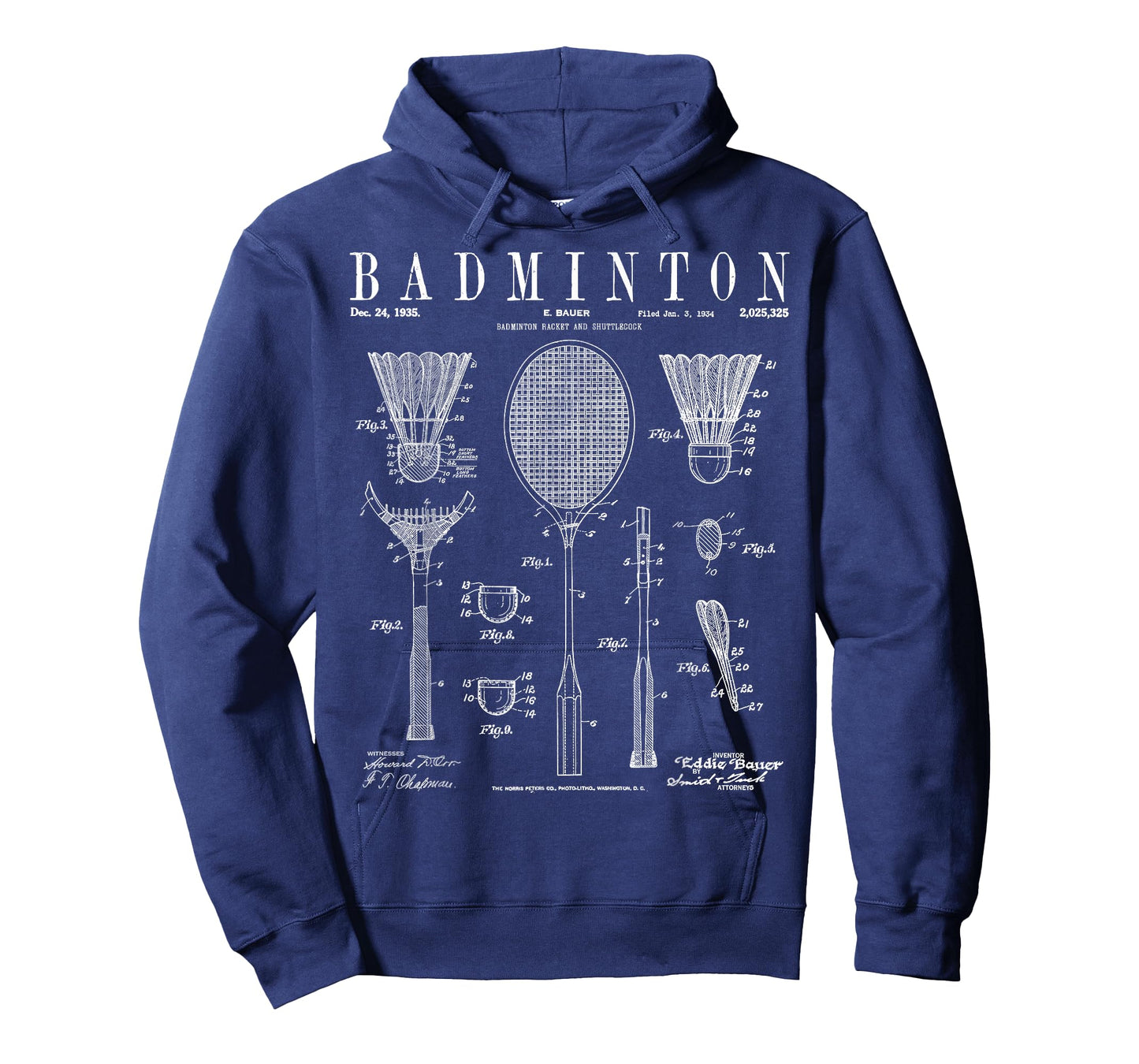 Badminton Old Vintage Patent Drawing Print T-Shirt
