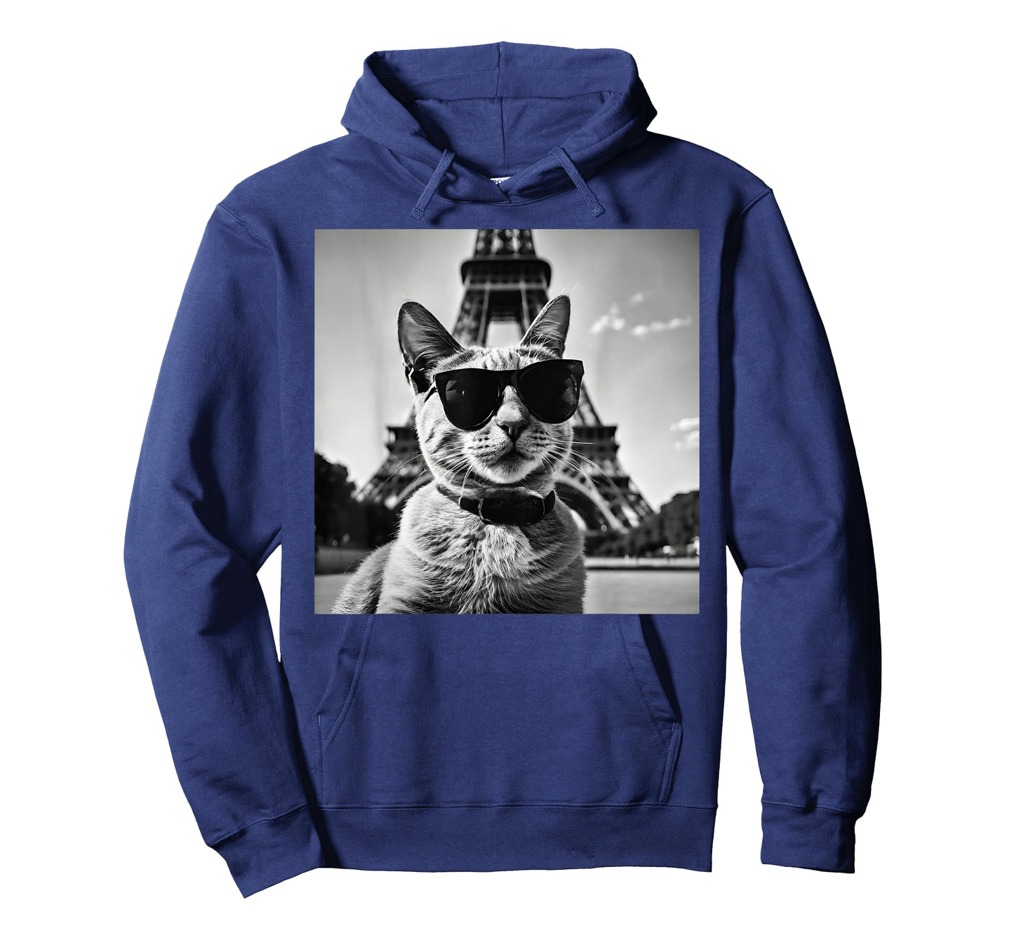 Funny French Cat Wearing Sunglasses and Paris Eiffel Tower T-Shirt