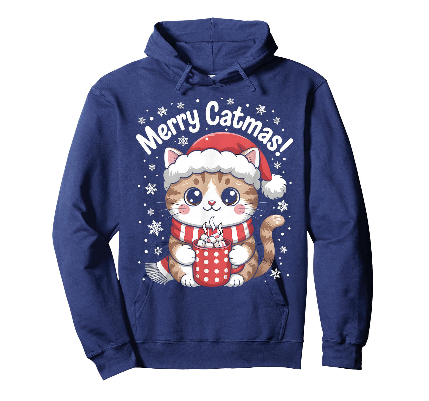 Christmas Outfit Kawaii Cat Santa Hat Hot Cocoa Merry Catmas T-Shirt