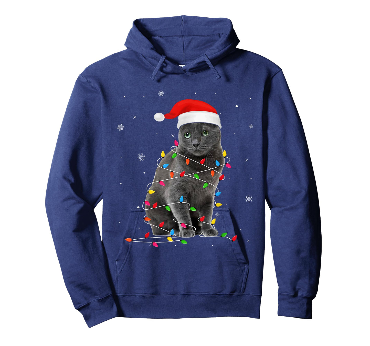Funny Russian Blue Christmas Light Cat Dad Cat Mom T-Shirt for Men Women Kids