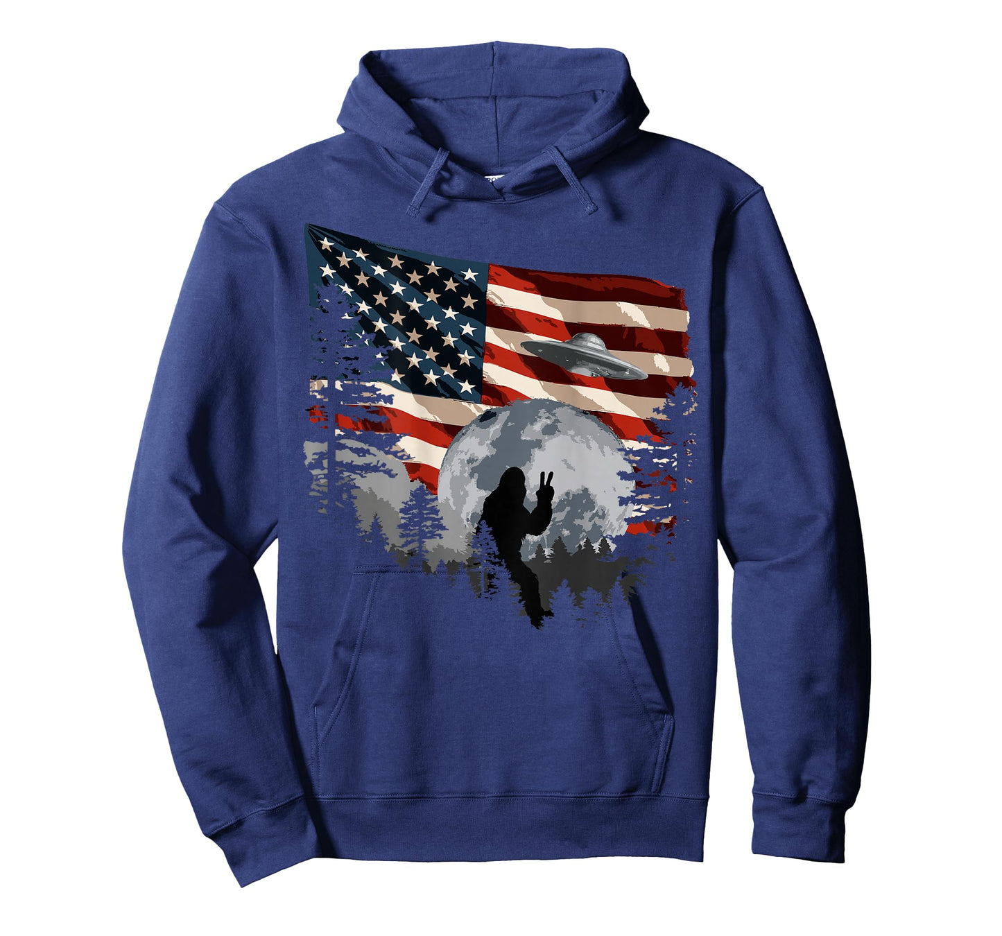 Bigfoot Sasquatch American Flag (Design on Back) T-Shirt