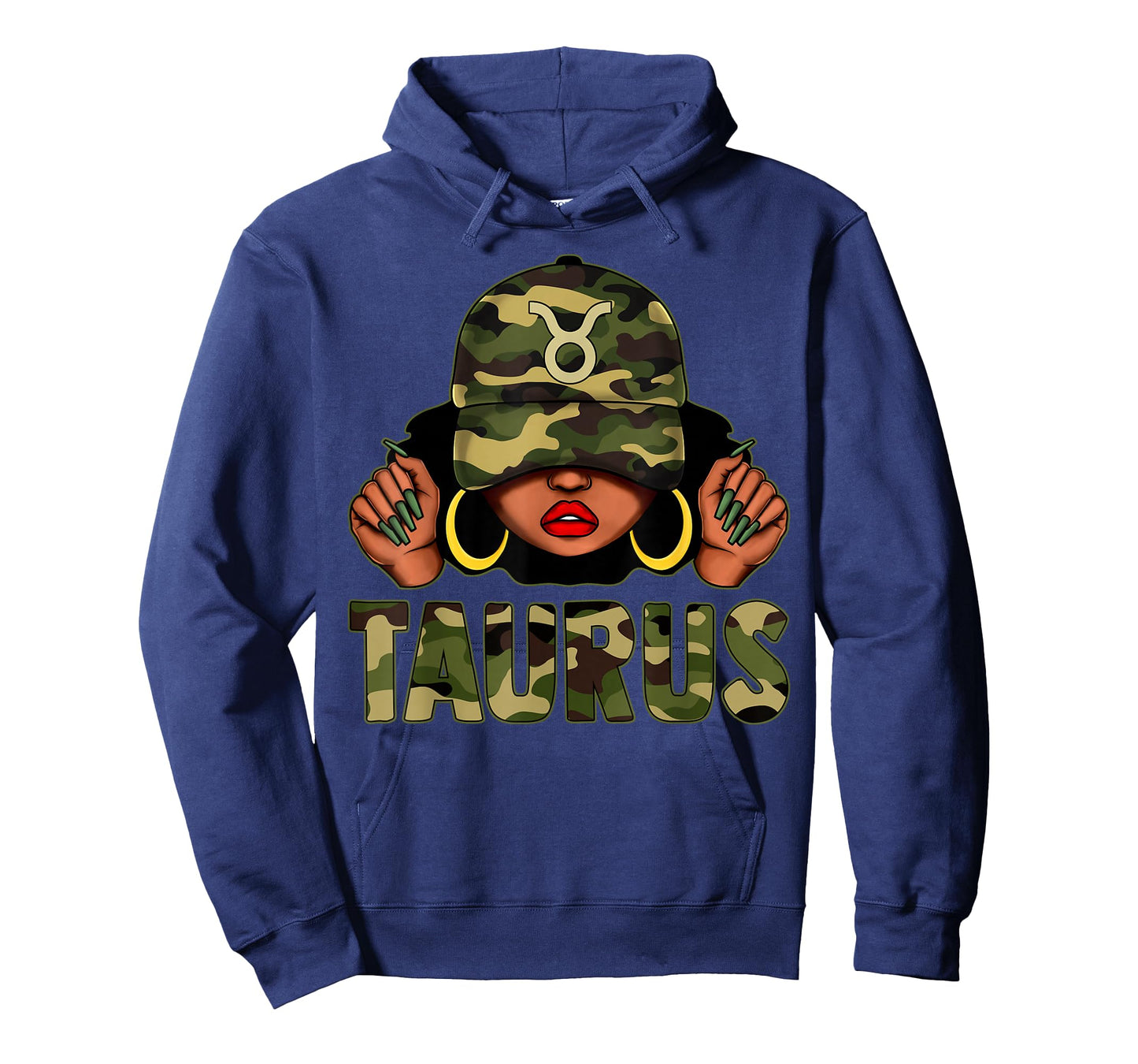 Taurus Queen Black Woman with Cap Camo Afro Girl Zodiac T-Shirt
