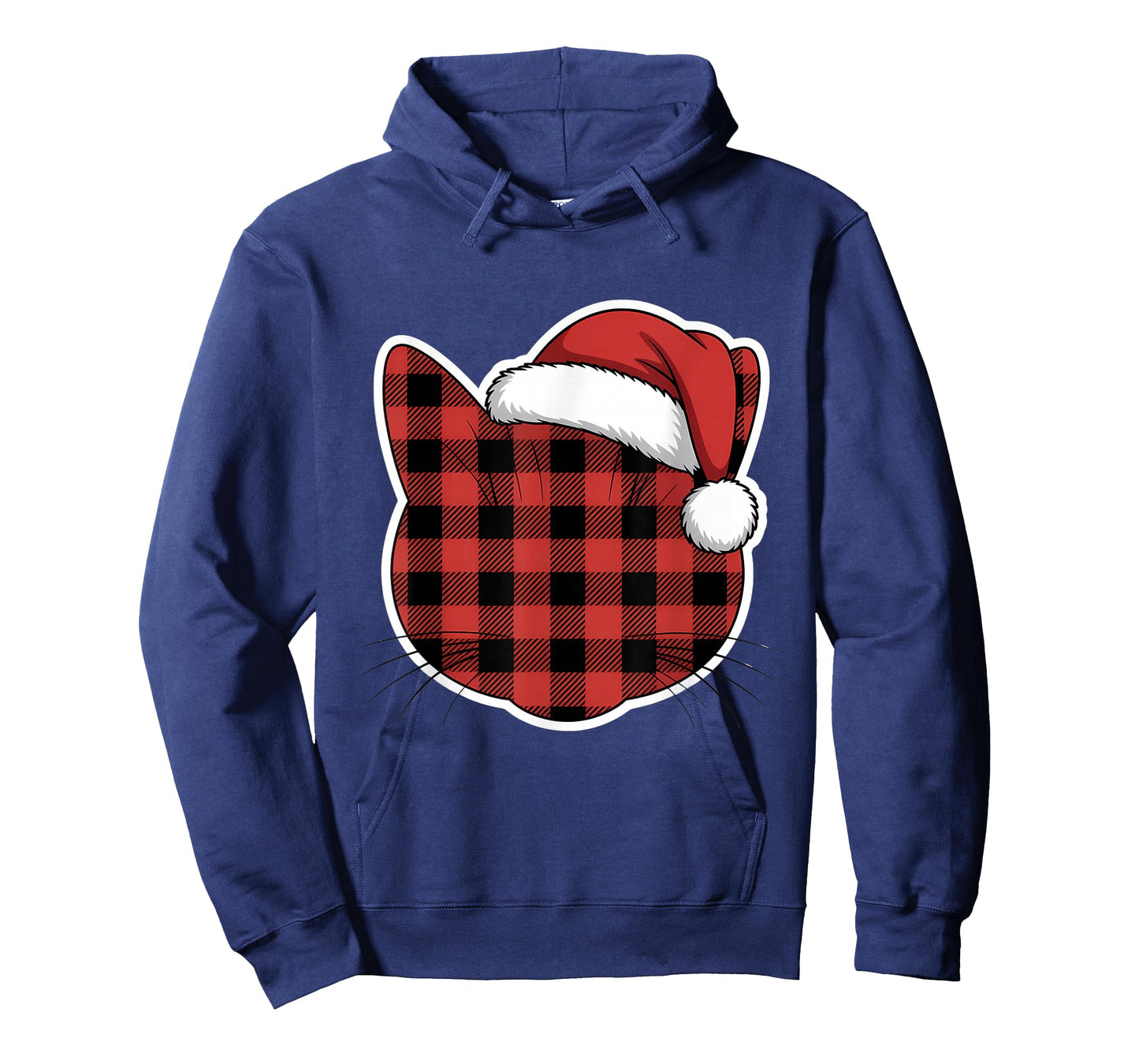 Cute Red and Black Buffalo Plaid Cat Christmas Santa Hat T-Shirt
