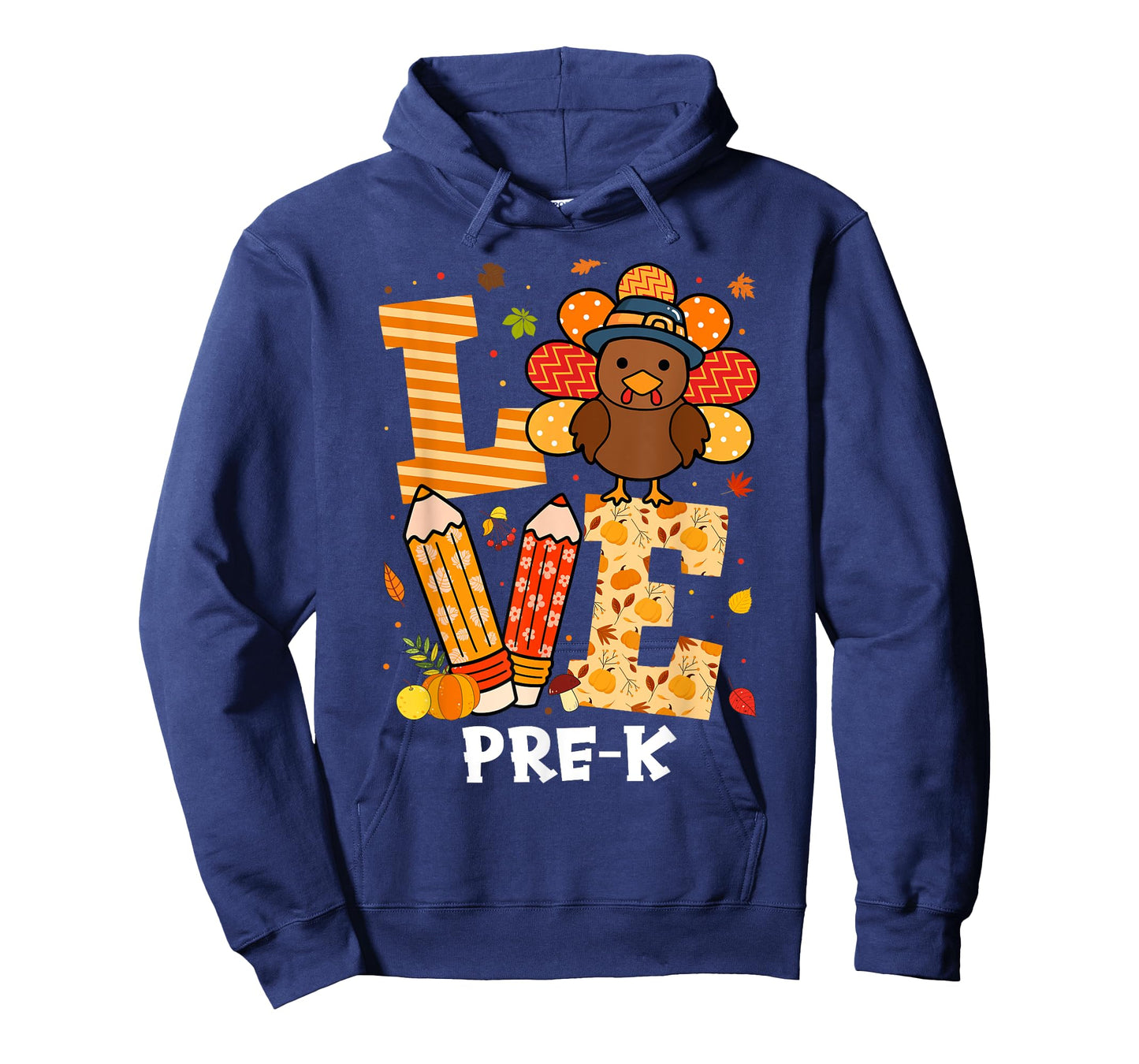 Thanksgiving Love Pre-K Teacher Turkey Autumn Fall T-Shirt for Men Women Girls Kids