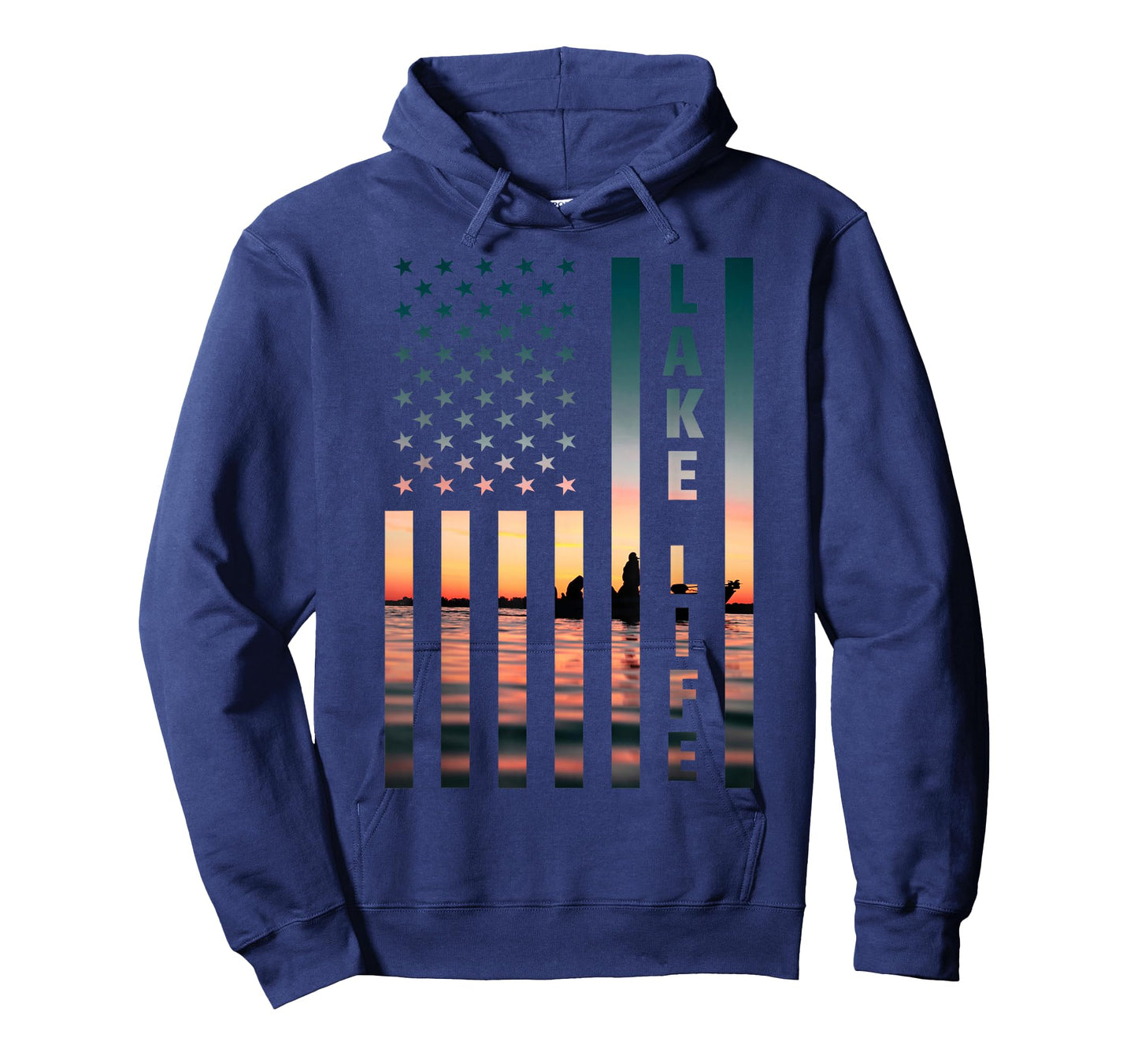Lake Life Fisherman Sunset American Flag Bass Fishing Boat T-Shirt