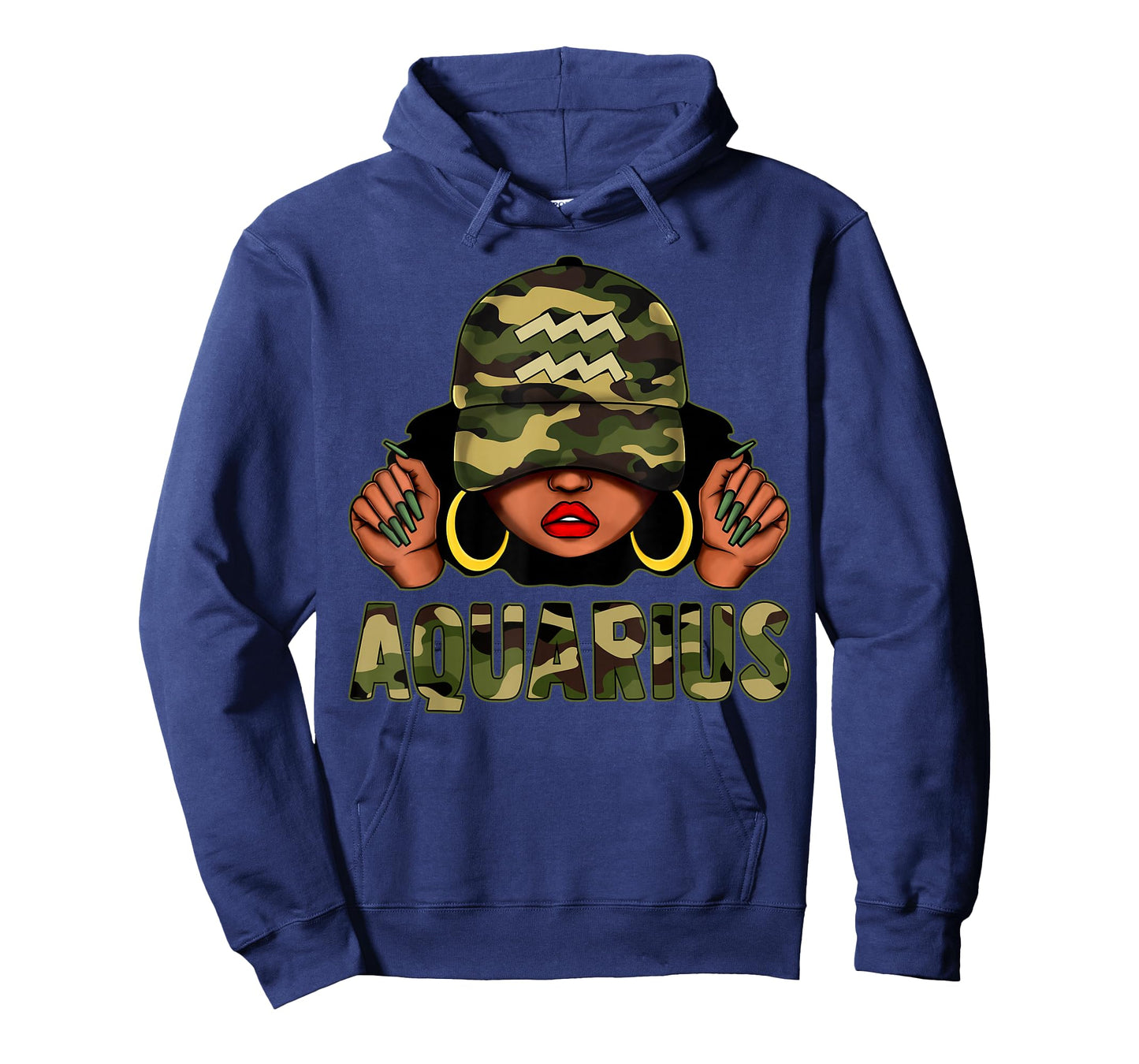 Aquarius Queen Black Woman With Cap Camo Afro Girl Zodiac T-Shirt