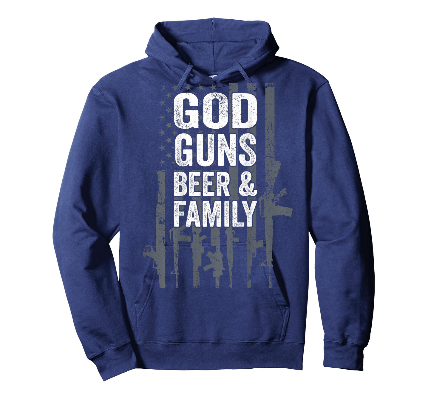 GOD GUNS BEER & FAMILY - USA Flag Drinking Gift - ON BACK T-Shirt