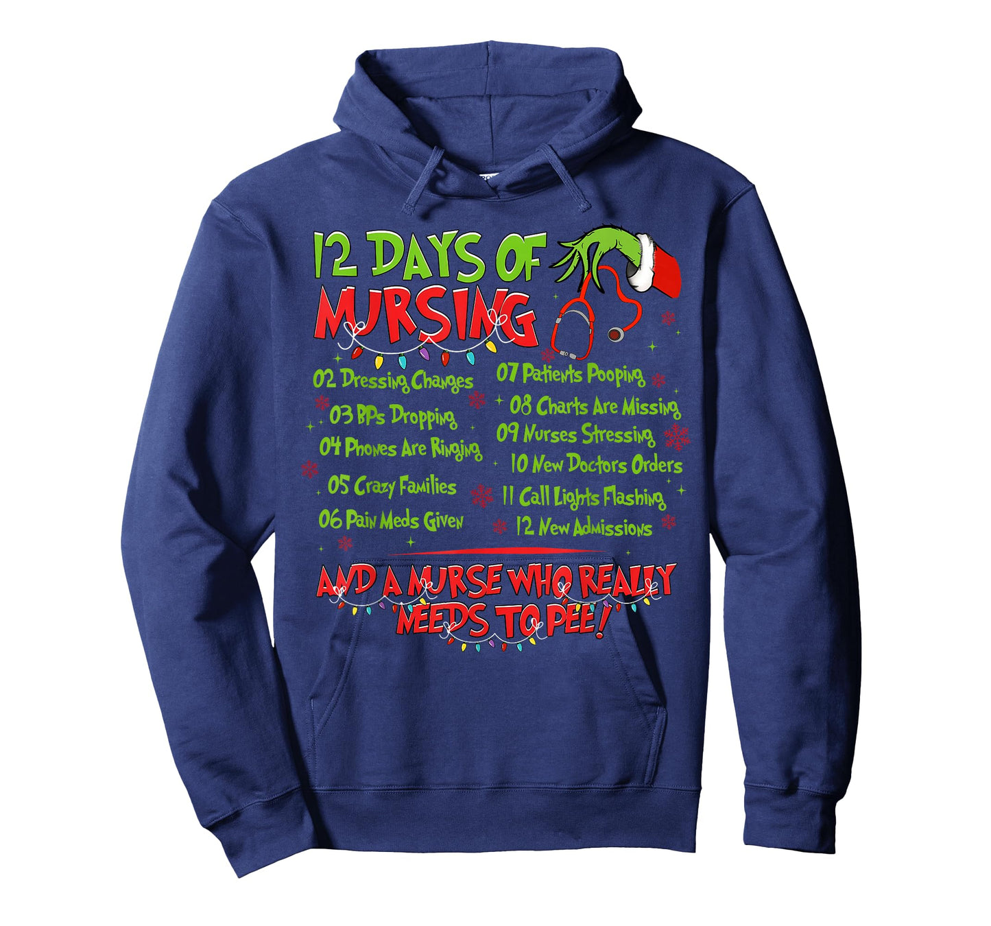 12 Days of Nursing Nurse Merry Christmas Xmas Lights Holiday T-Shirt