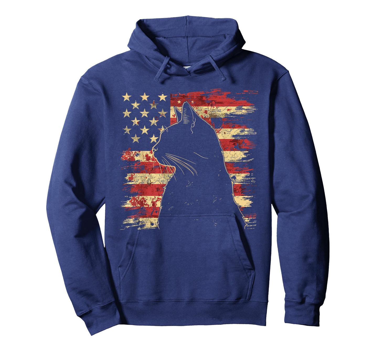 4th of July DESIGNS Unisex-Adult Vintage Patriotic Cat Silhouette Graphic T-Shirt, Black, Small, Short Sleeve