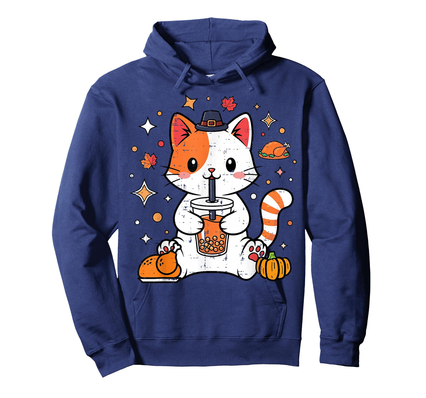 Thanksgiving Cat Boba Bubble Milk Tea Fall Girls Kids Women T-Shirt