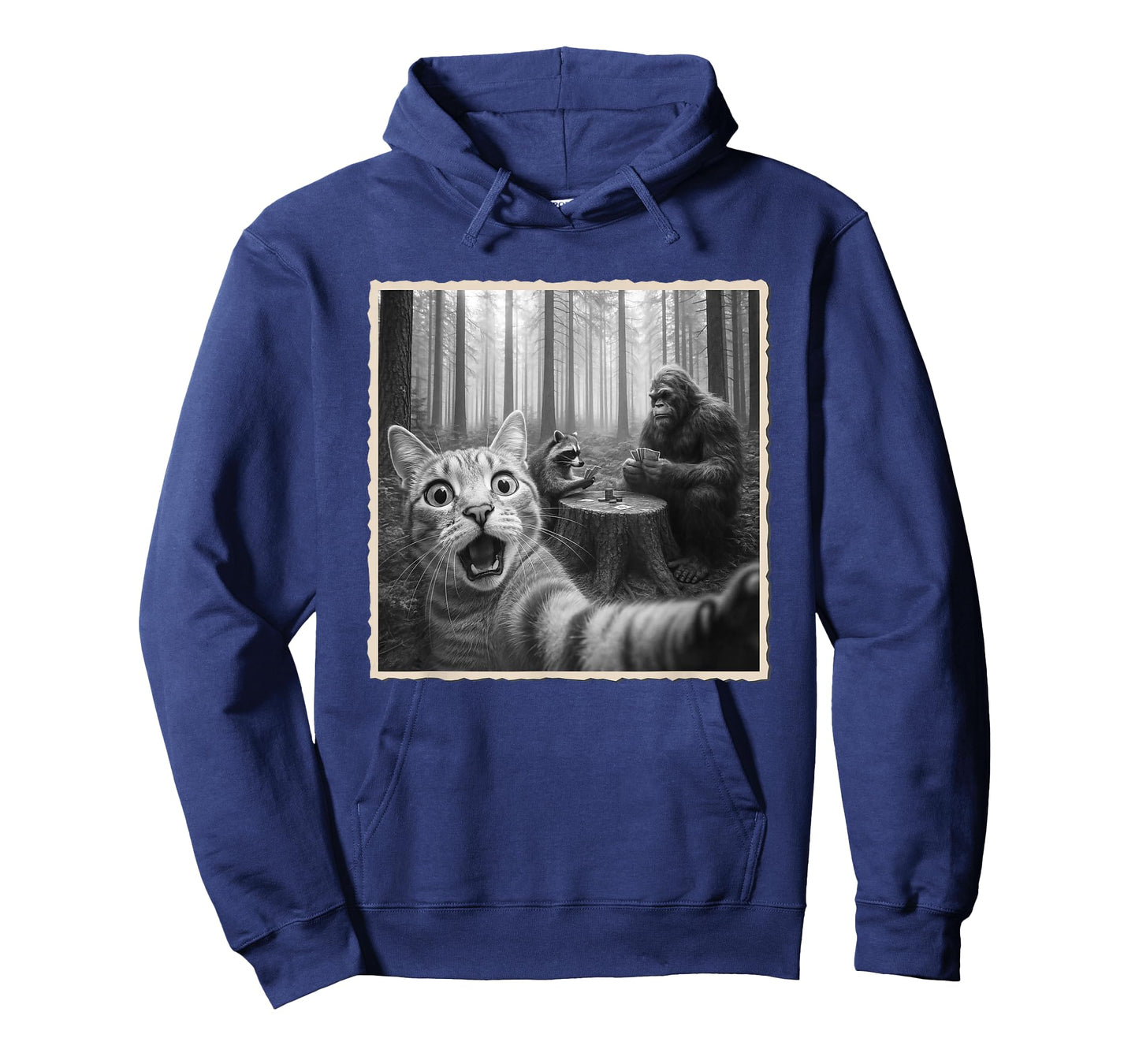 Cat Selfie With Bigfoot & Raccoon | Funny Scared Cat T-Shirt