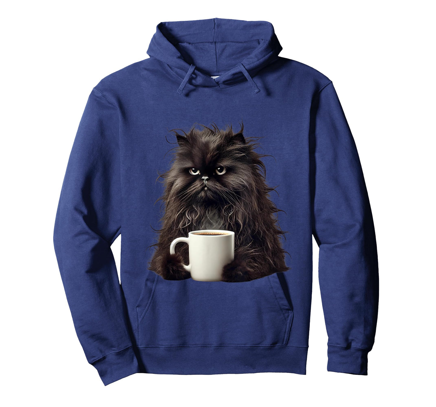 Fluffy Black Cat with Coffee Mug - Funny Cute Design Cat Mom T-Shirt
