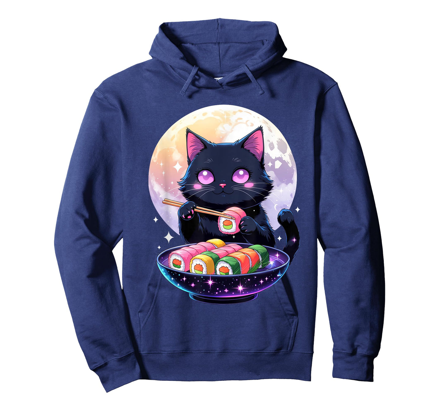 Kawaii Black Cat Eating Sushi Japanese Anime Cute Cat Girls T-Shirt
