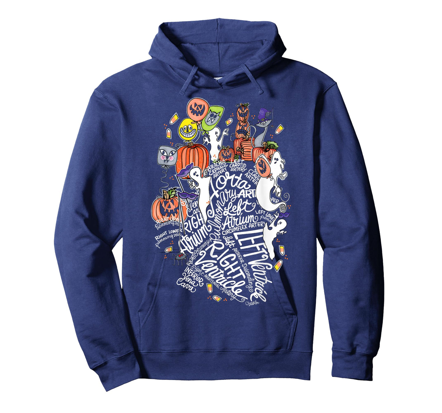 Anatomical Heart Halloween Medical White Word Cloud Line Art T-Shirt